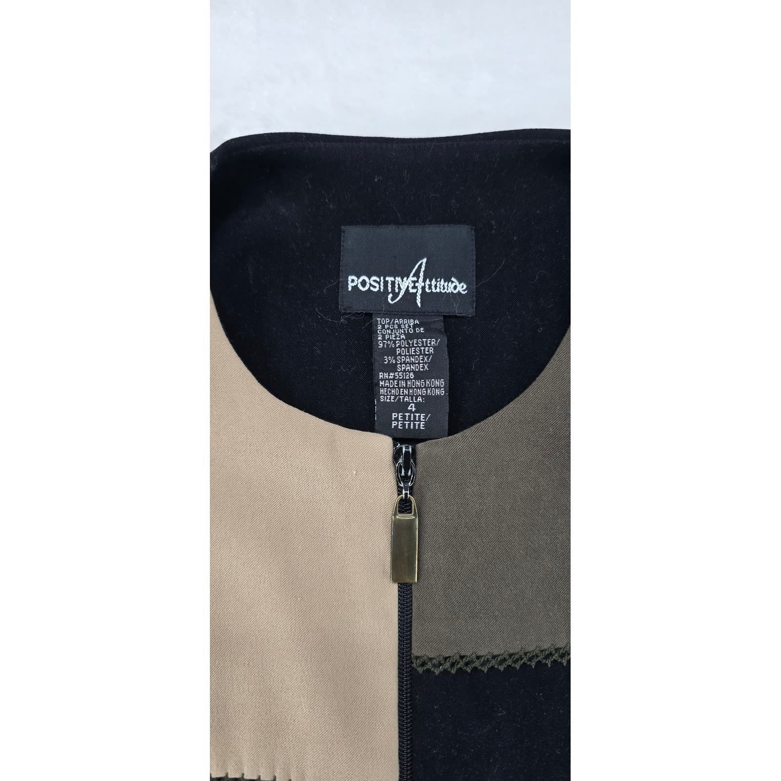 Positive Attitude Jacket Womens 4 Petite Jacket Black Patchwork Full Zip - Thumbnail 2