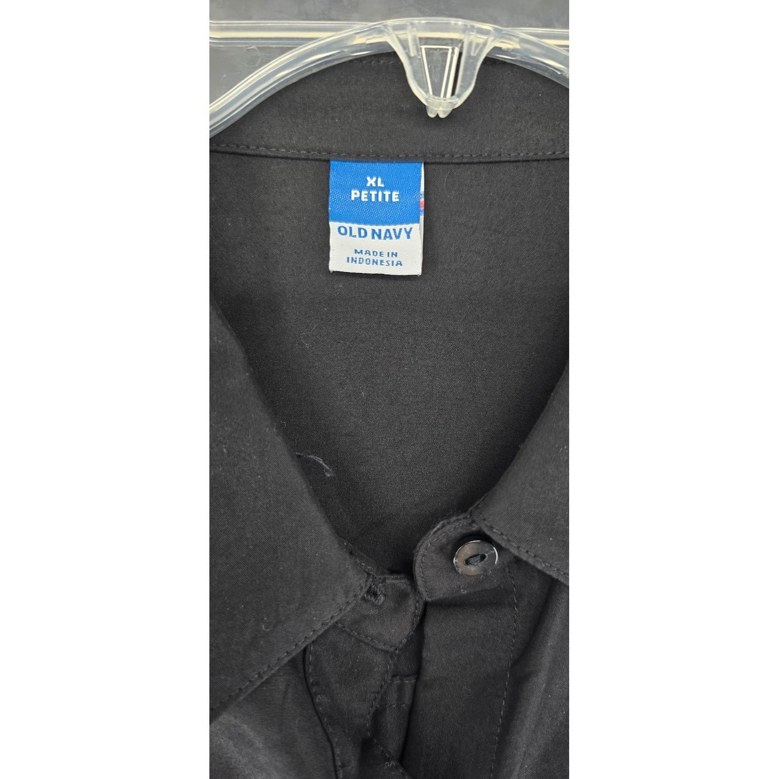 Old Navy Button Down Womens XL Petite Shirt Black Utility Roll Tab Sleeve Pocket - Thumbnail 2