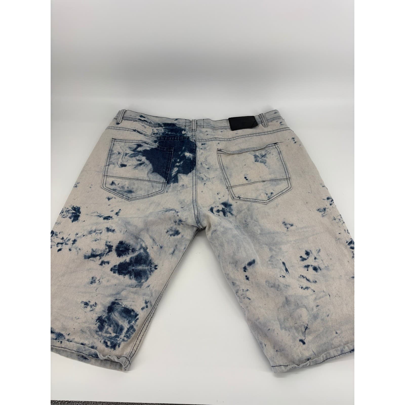 KROIX Premium Denim Men's Distressed Bleached Acid Wash Jeans Shorts Size 42 - Thumbnail 7