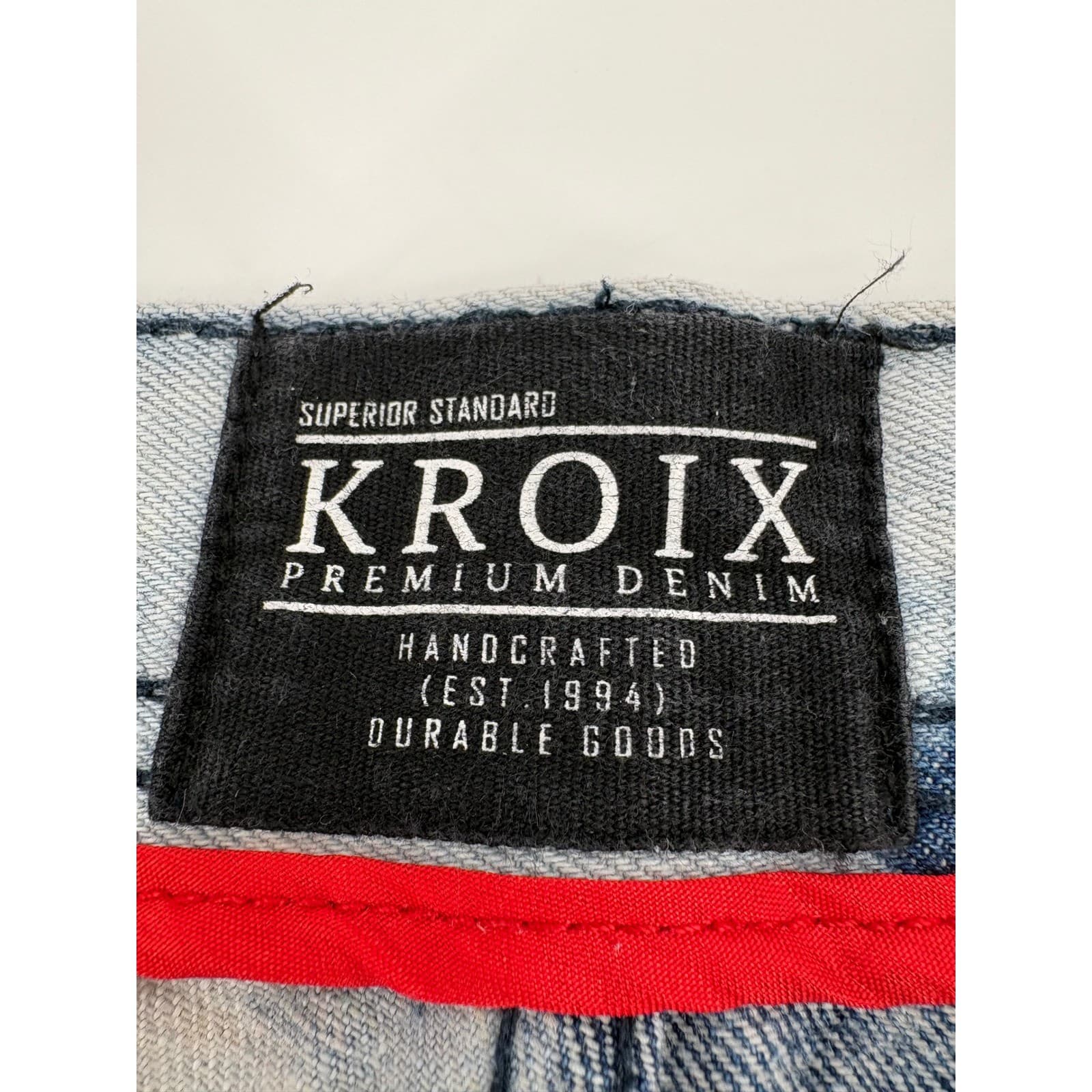 KROIX Premium Denim Men's Distressed Bleached Acid Wash Jeans Shorts Size 42 - Thumbnail 2