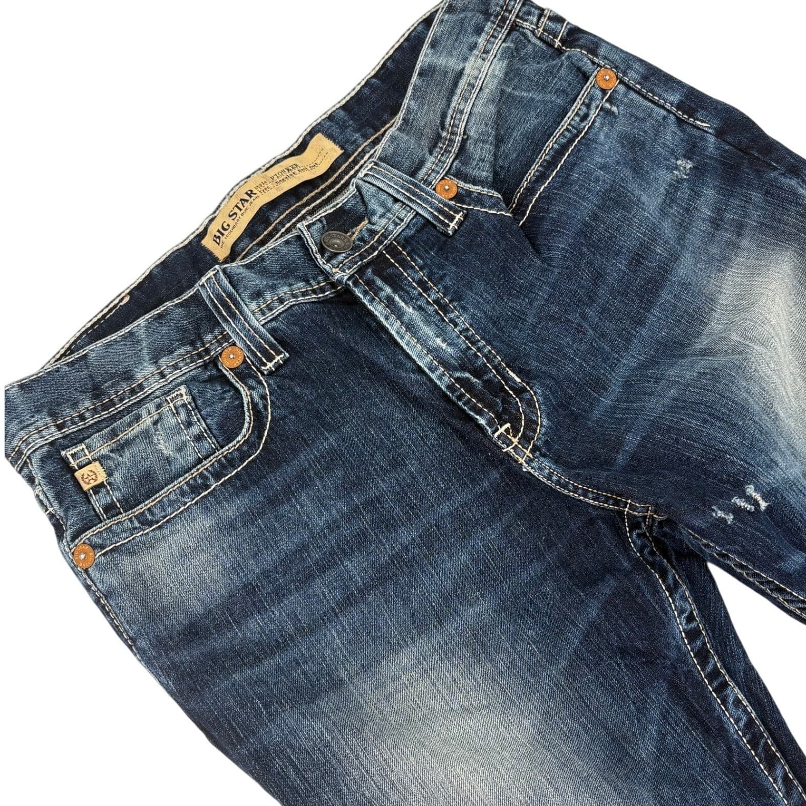 BIG STAR Pioneer Regular Boot Cut Women Blue Denim Jeans Distressed Size 27