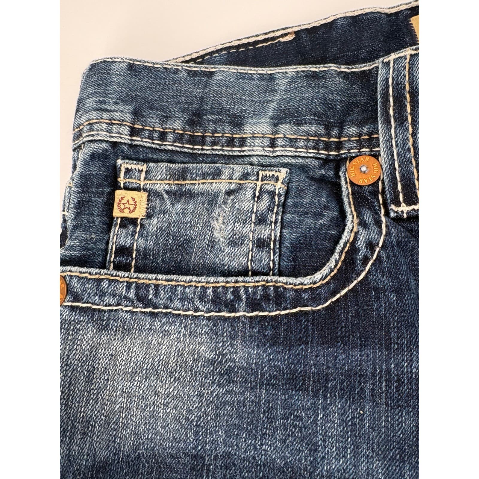 BIG STAR Pioneer Regular Boot Cut Women Blue Denim Jeans Distressed Size 27 - Thumbnail 3