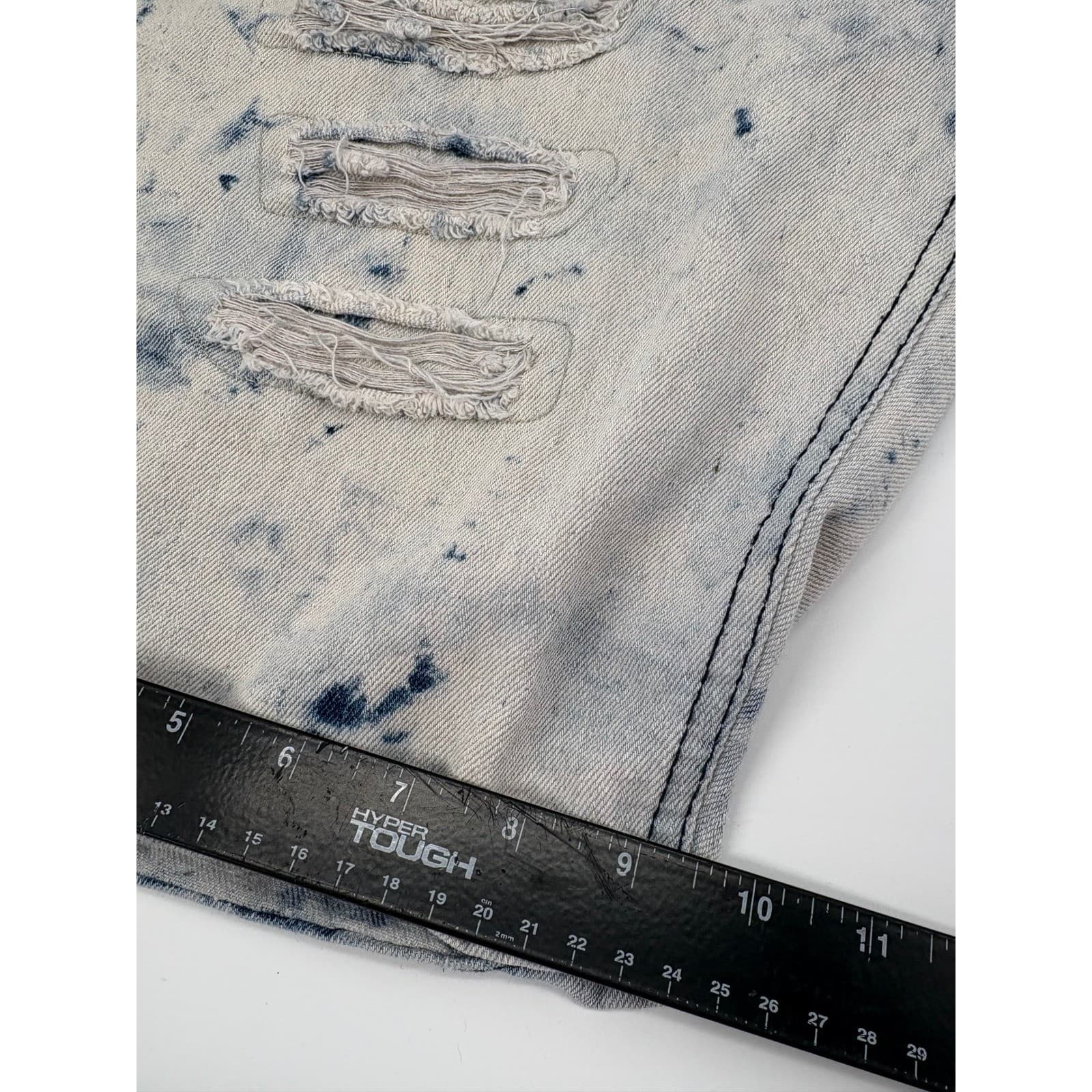 KROIX Premium Denim Men's Distressed Bleached Acid Wash Jeans Shorts Size 42 - Thumbnail 6