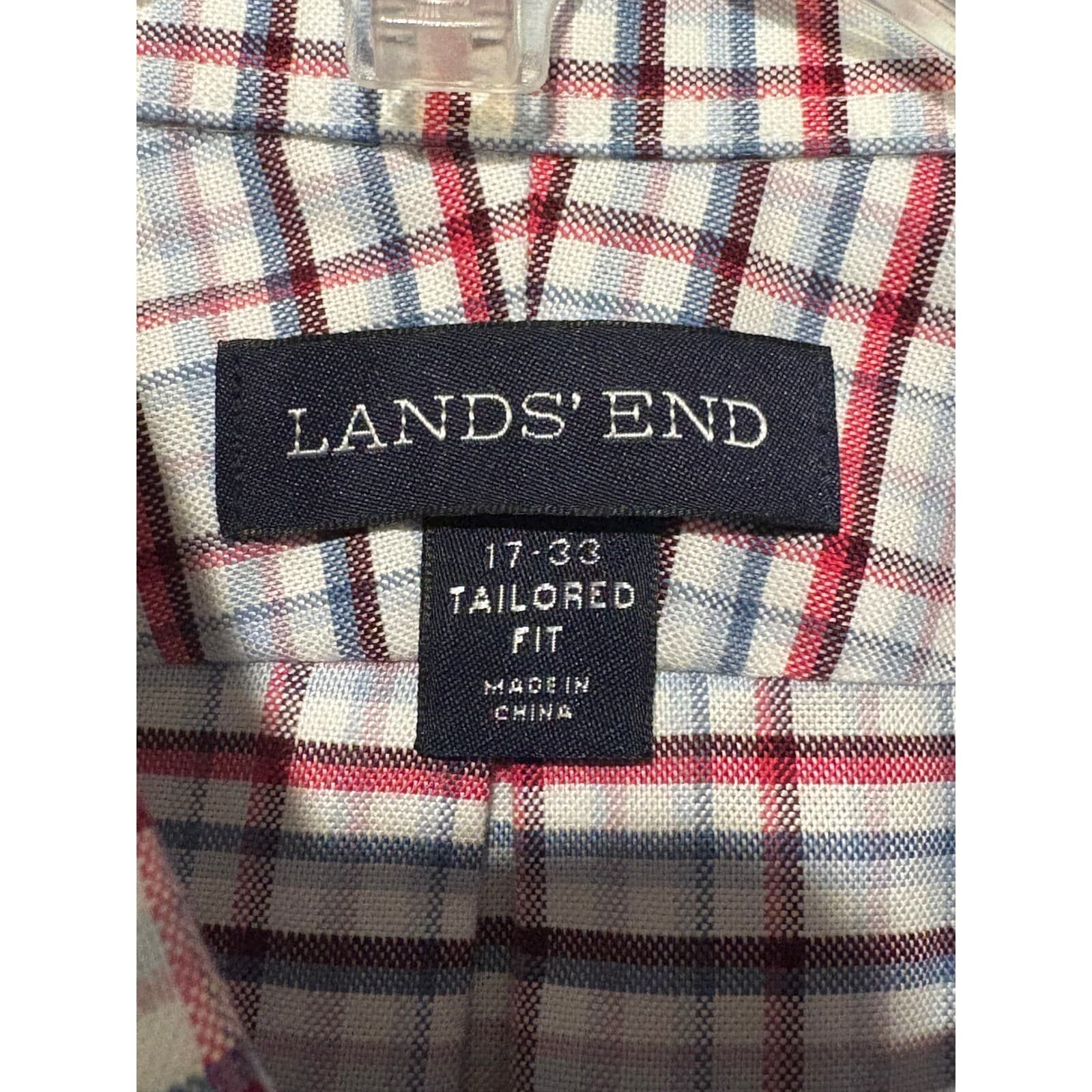 Lands' End Tailored Fit Plaid Button Down Long Sleeve Shirt 17-33 - Thumbnail 2