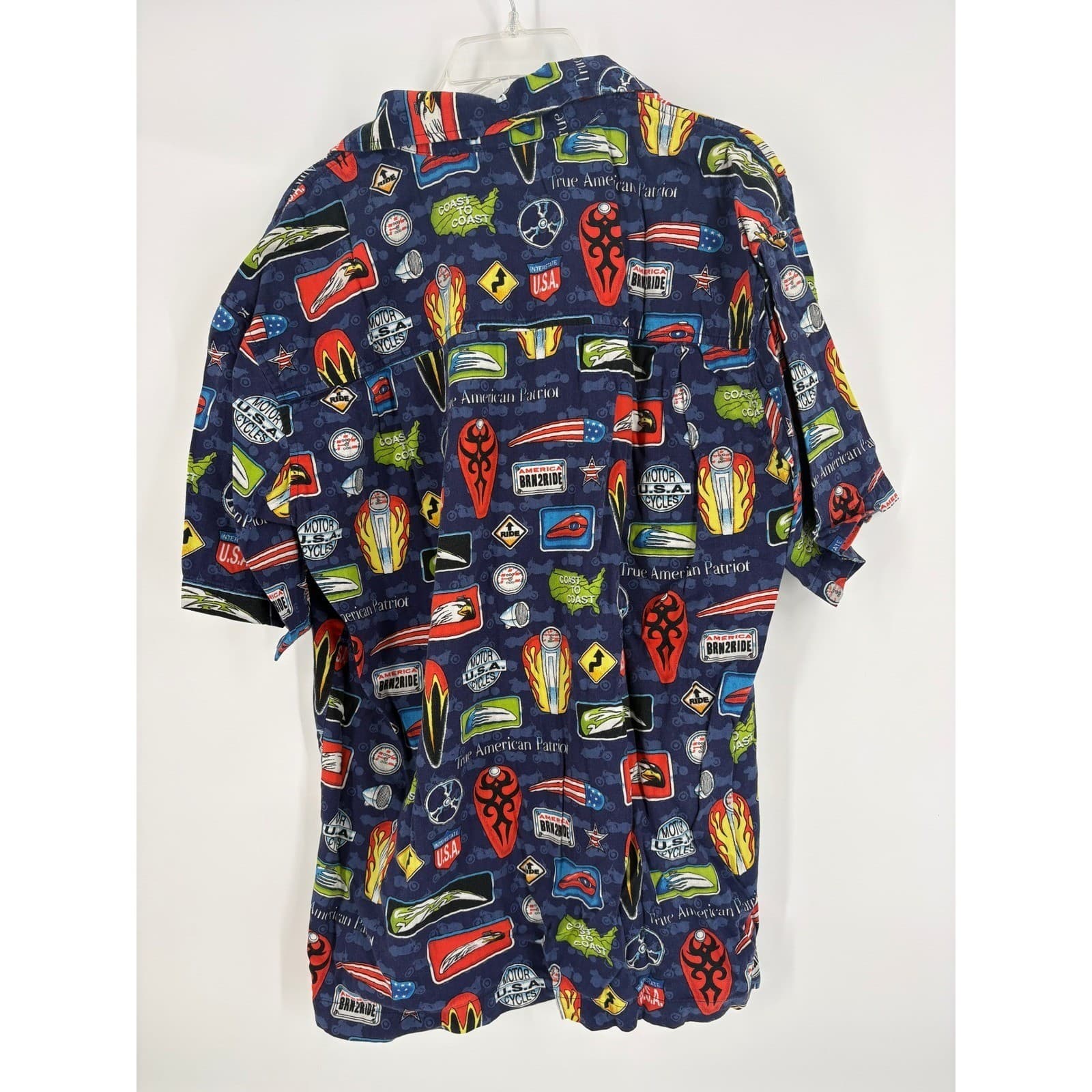 Dem Crazy Graphic Print Short Sleeve Button Up Shirt Blue large - Thumbnail 7