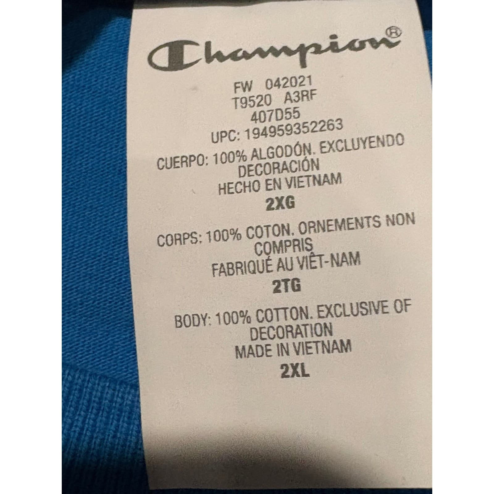 Champion Dip Dye T-Shirt Embroidered Logo Short Sleeve Mens 2XL - Thumbnail 3