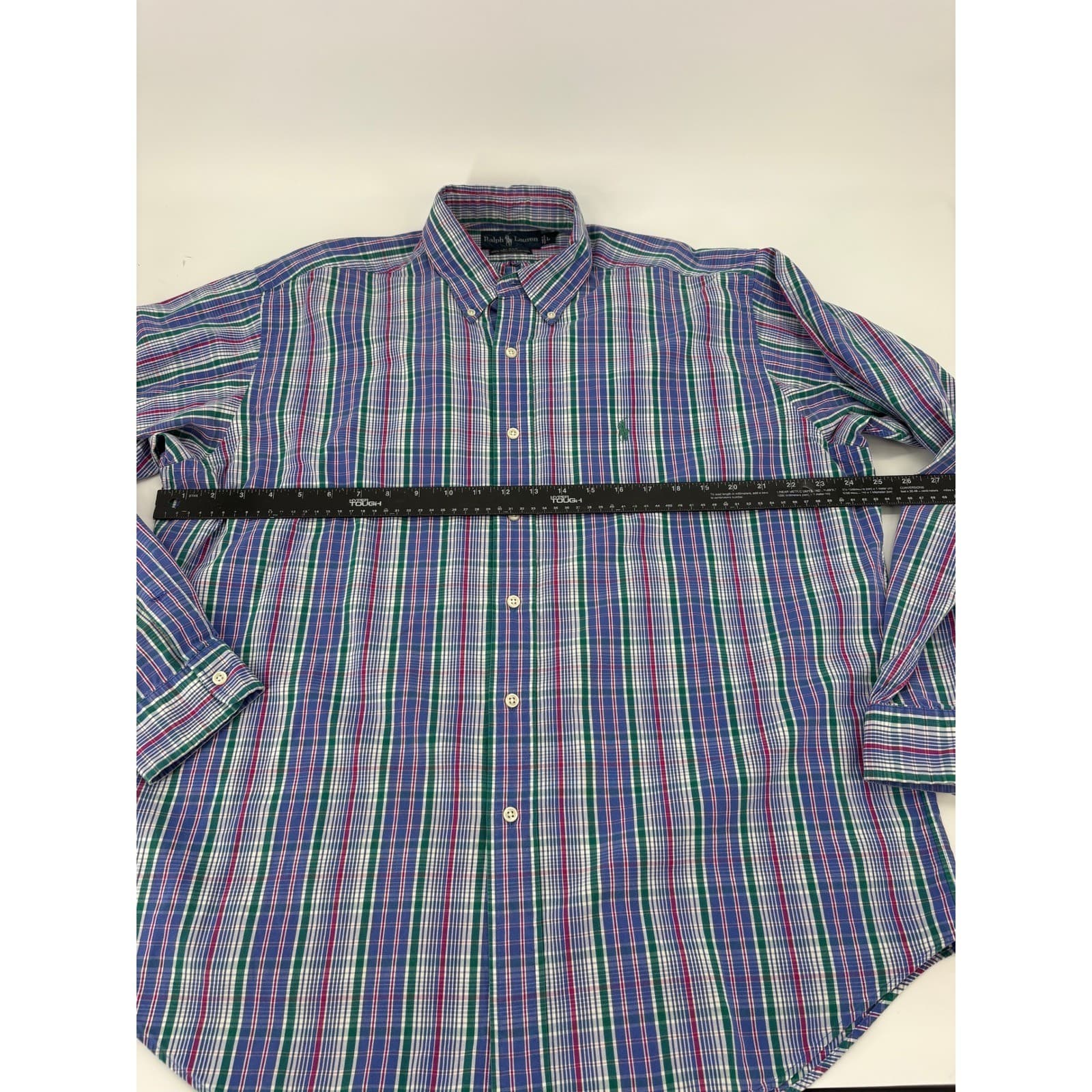Ralph Lauren Blake Button Down Mens Large Shirt Blue Green Plaid Cotton L/S - Thumbnail 4