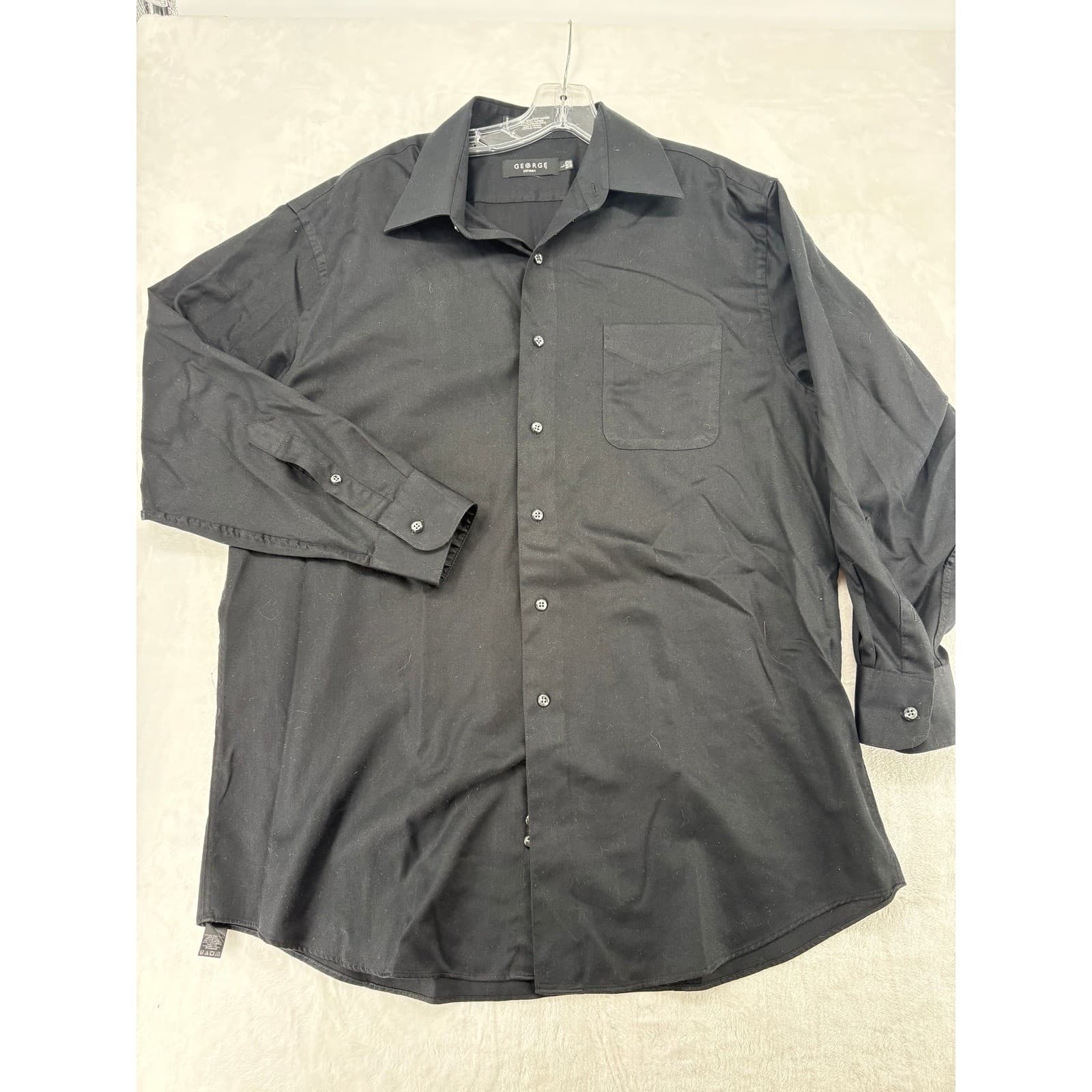 George Dress Shirt Mens L Sateen Button Down Black Wrinkle Resistant Long Sleeve