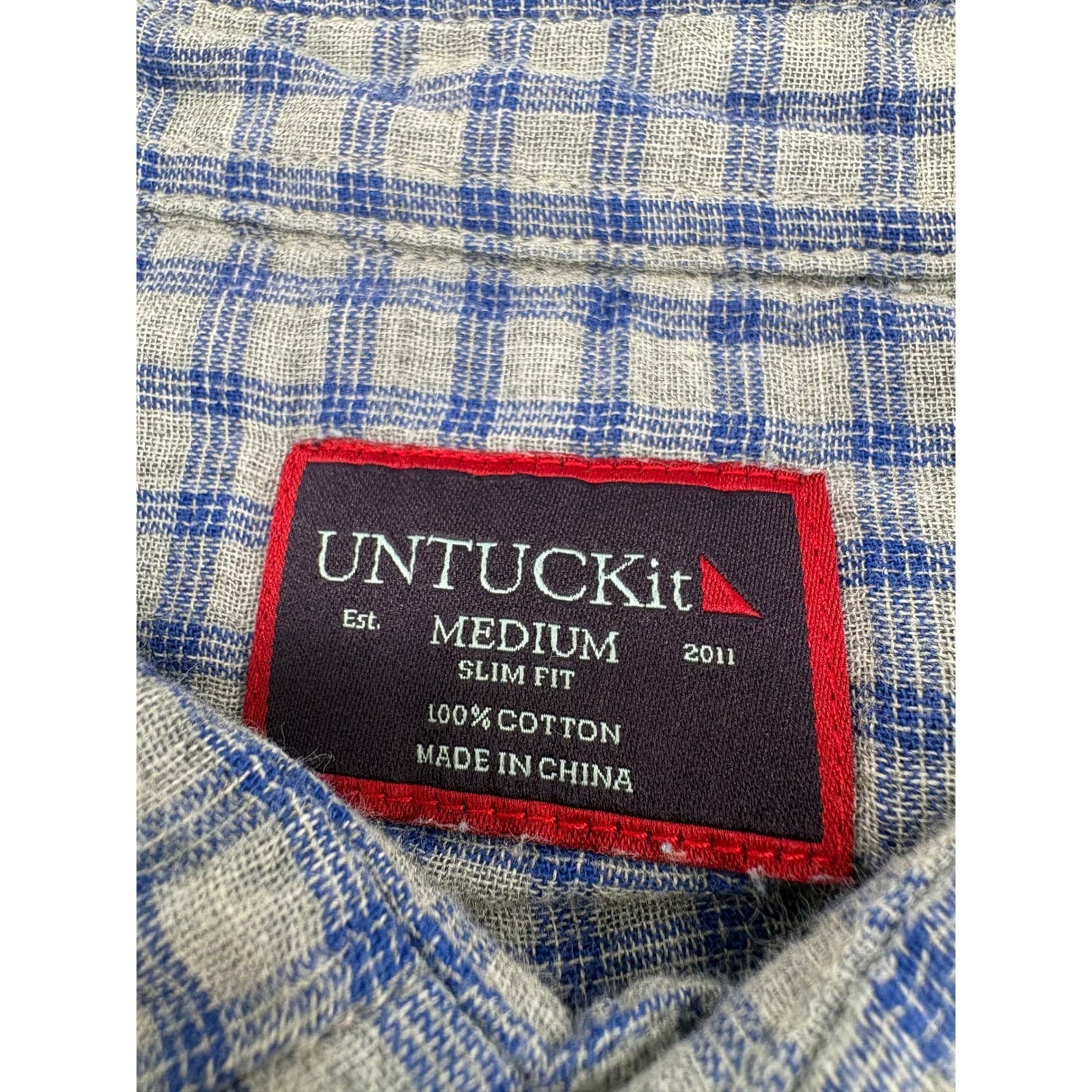 UNTUCKit Pugliese Mens Medium Slim Fit Button Down Shirt Blue Check 33982 - Thumbnail 2