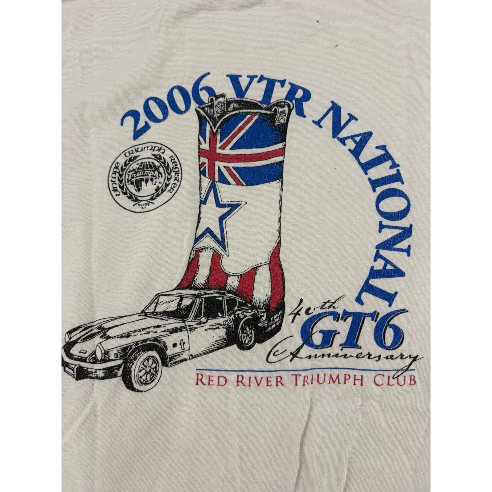 Hanes Beefy-T Shirt Mens XL Tee Cream 2006 VTR National Triumph GT6 Car Graphic - Thumbnail 2