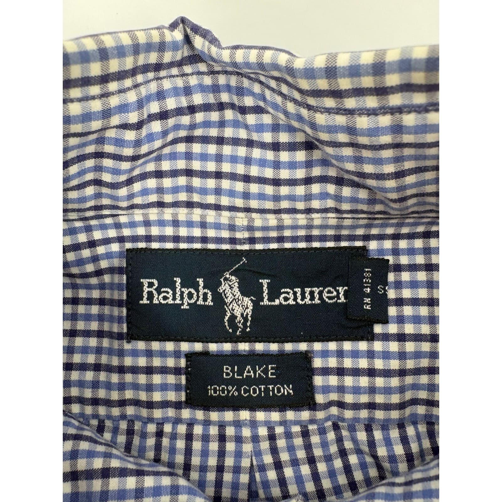 Ralph Lauren Blake Button Down Mens L Shirt Blue White Gingham Plaid Cotton - Thumbnail 2