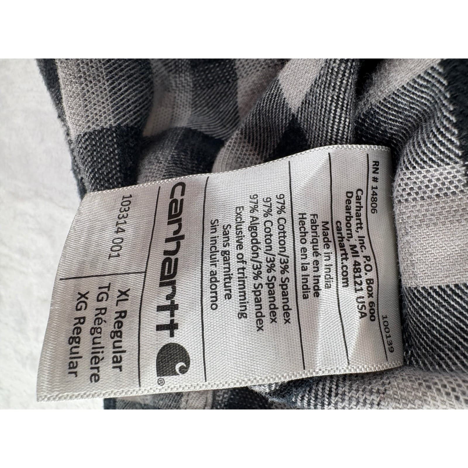 Carhartt Shirt Mens XL Button Up Black White Buffalo Plaid Relaxed Fit Flannel - Thumbnail 5