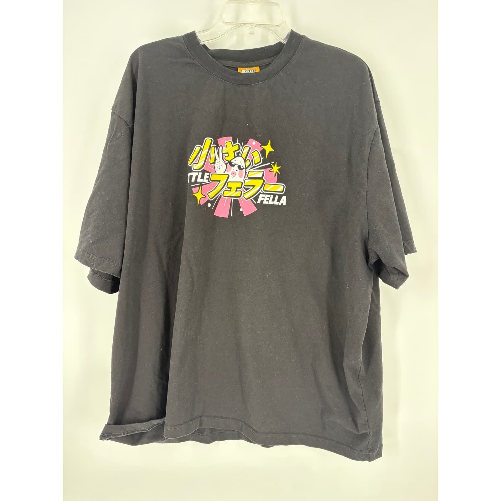 Little Fella Black Graphic Print Anime Style Mens T-Shirt Size 3XL