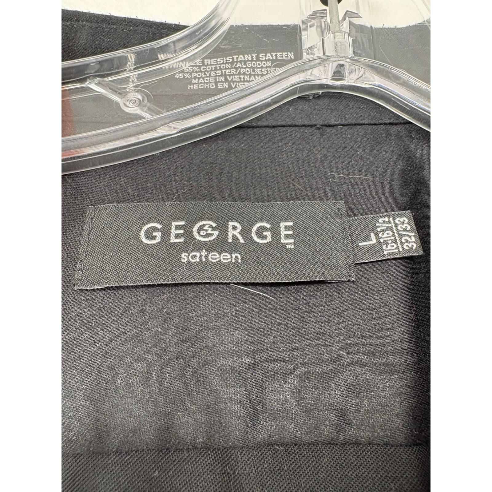 George Dress Shirt Mens L Sateen Button Down Black Wrinkle Resistant Long Sleeve - Thumbnail 2
