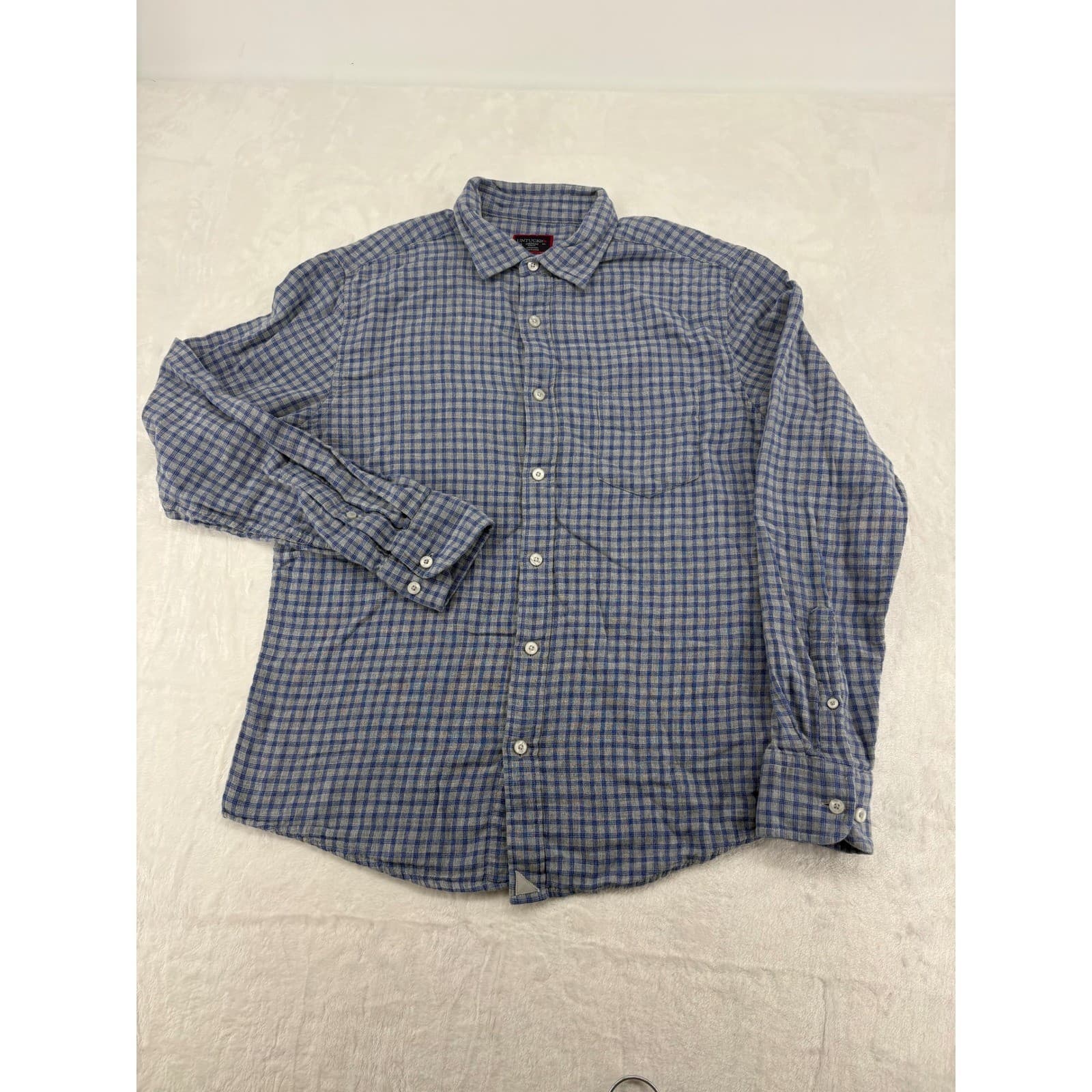 UNTUCKit Pugliese Mens Medium Slim Fit Button Down Shirt Blue Check 33982