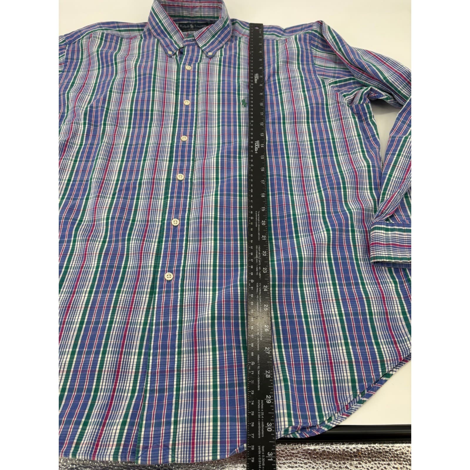 Ralph Lauren Blake Button Down Mens Large Shirt Blue Green Plaid Cotton L/S - Thumbnail 5