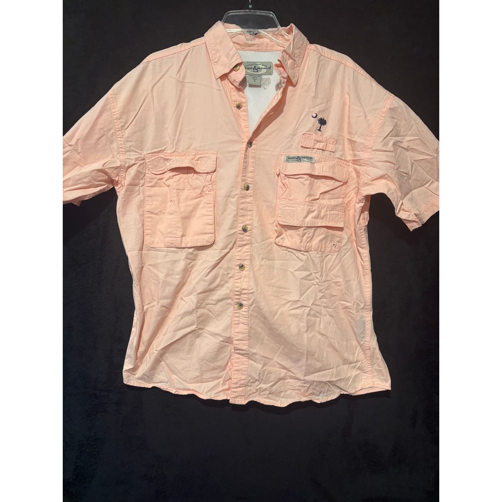Hook & Tackle Fishing Shirt Vented Short Sleeve Outdoor Palm Tree M