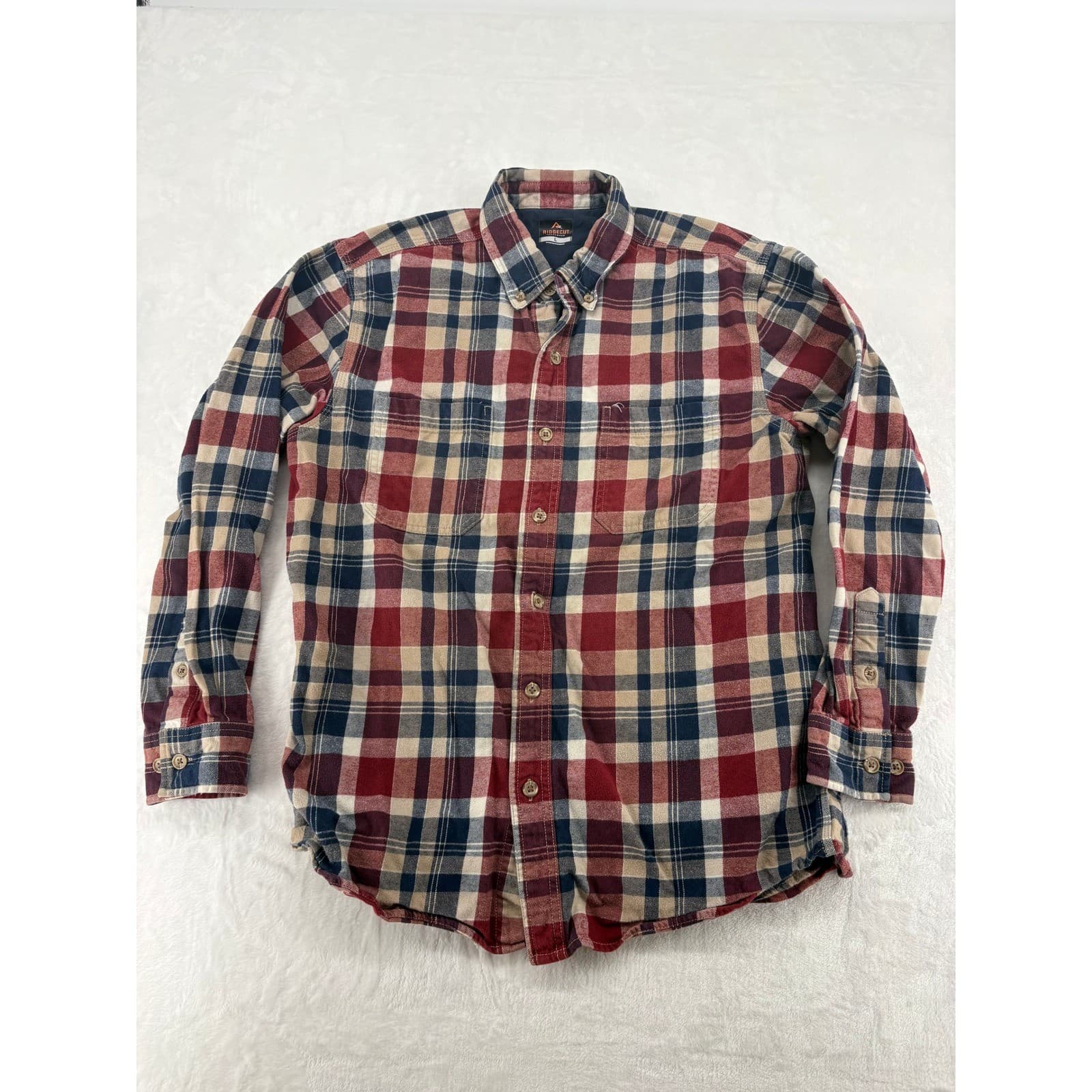 Ridgecut Shirt Mens Large Button Down Red Blue Plaid Flannel Toughwear Cotton L