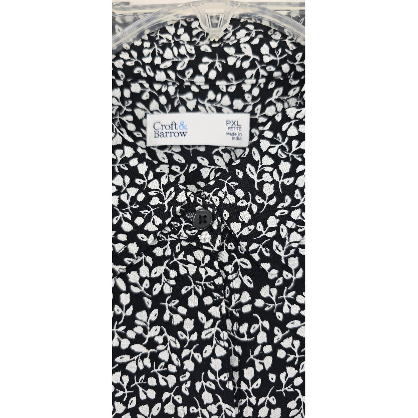 Croft & Barrow Button Down Womens PXL Blouse Black Floral Rayon Short Sleeve - Thumbnail 2