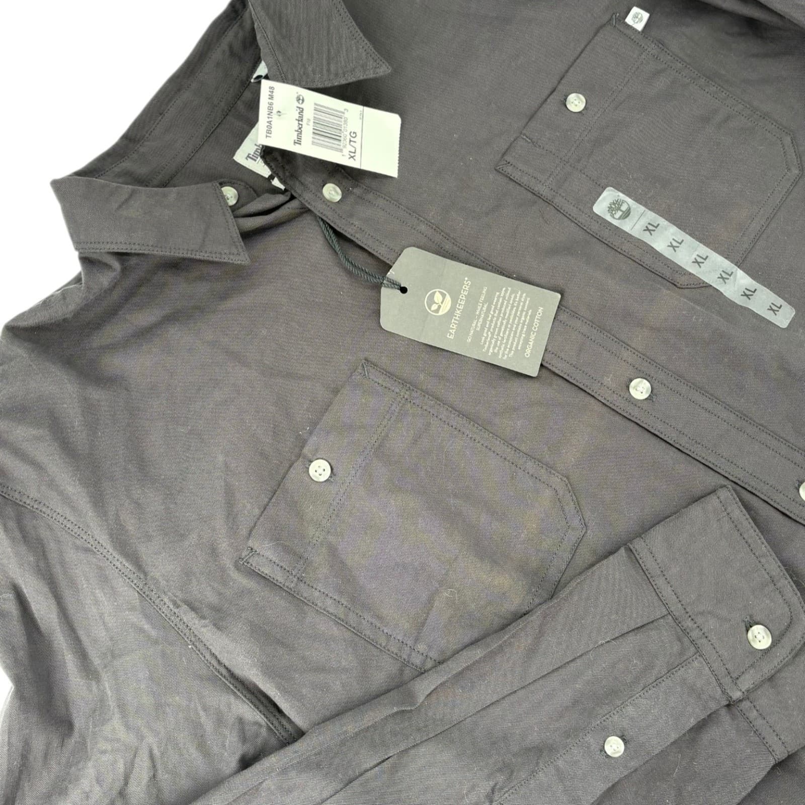 Timberland Earthkeepers Shirt Mens XL Button Down Dark Gray Organic Cotton NWT