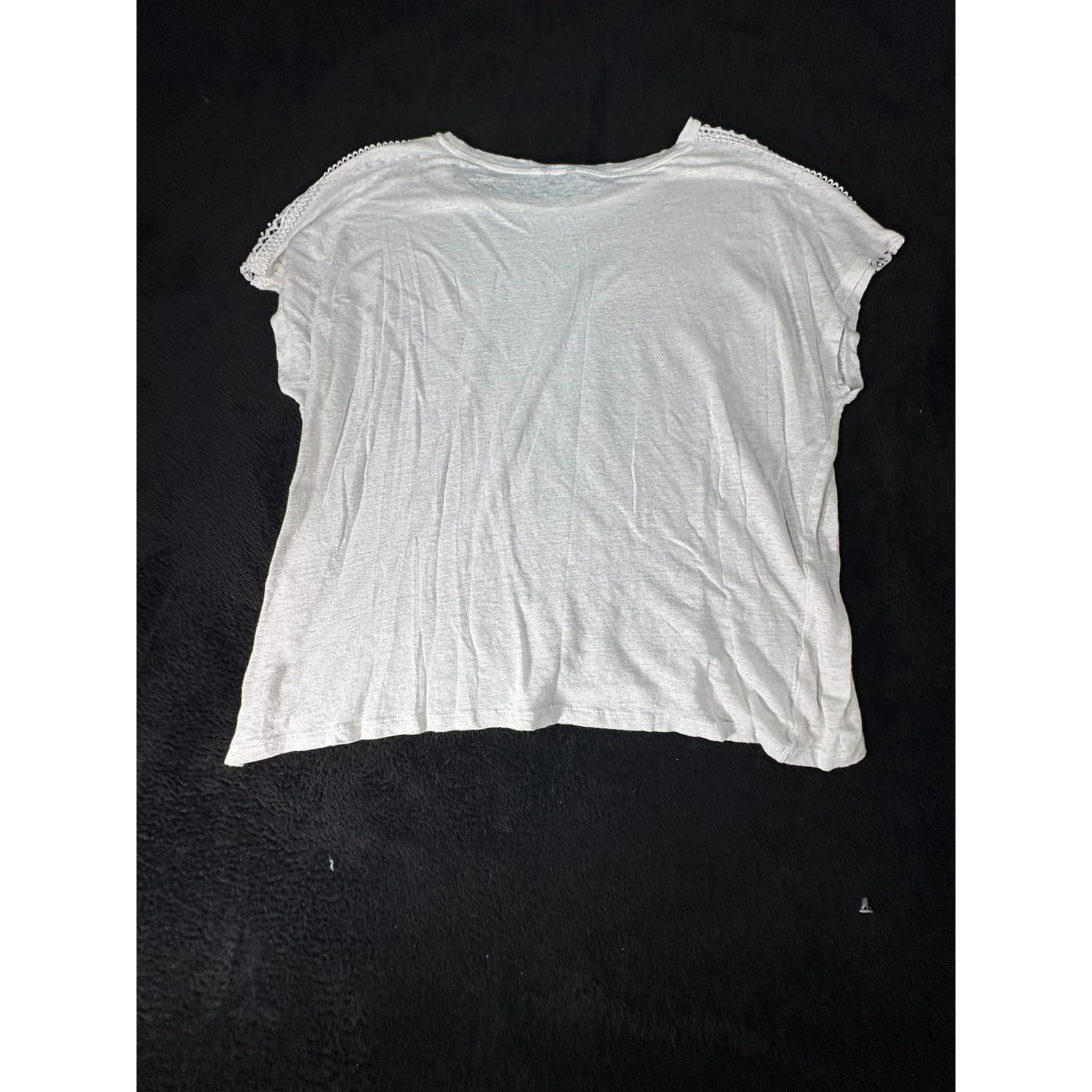 Ann Taylor White Linen Top XL Crochet Trim Short Sleeve Casual Blouse - Thumbnail 6