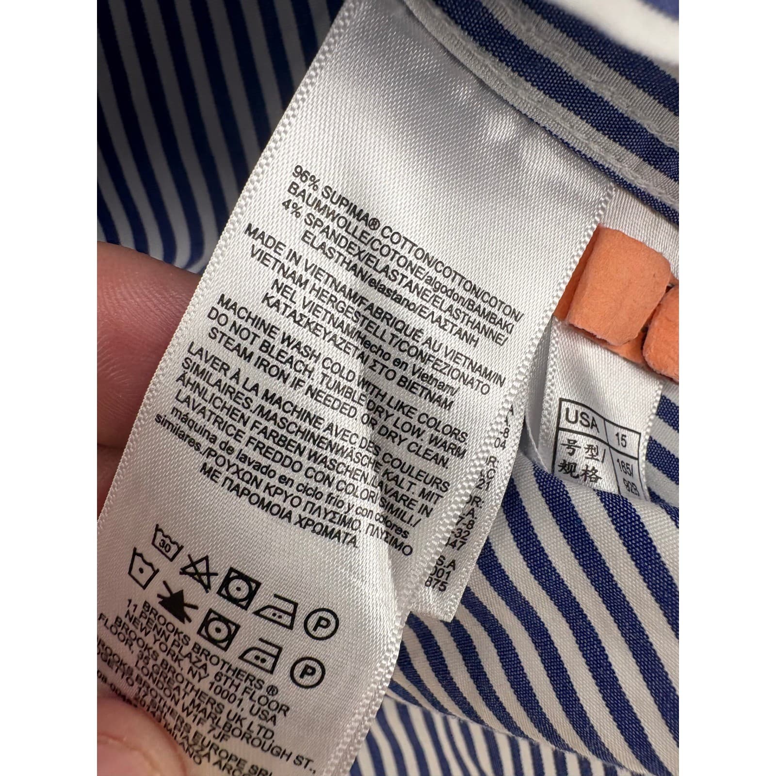 Brooks Brothers Button Down Mens 15-33 Shirt Blue White Striped Regent Fit - Thumbnail 5