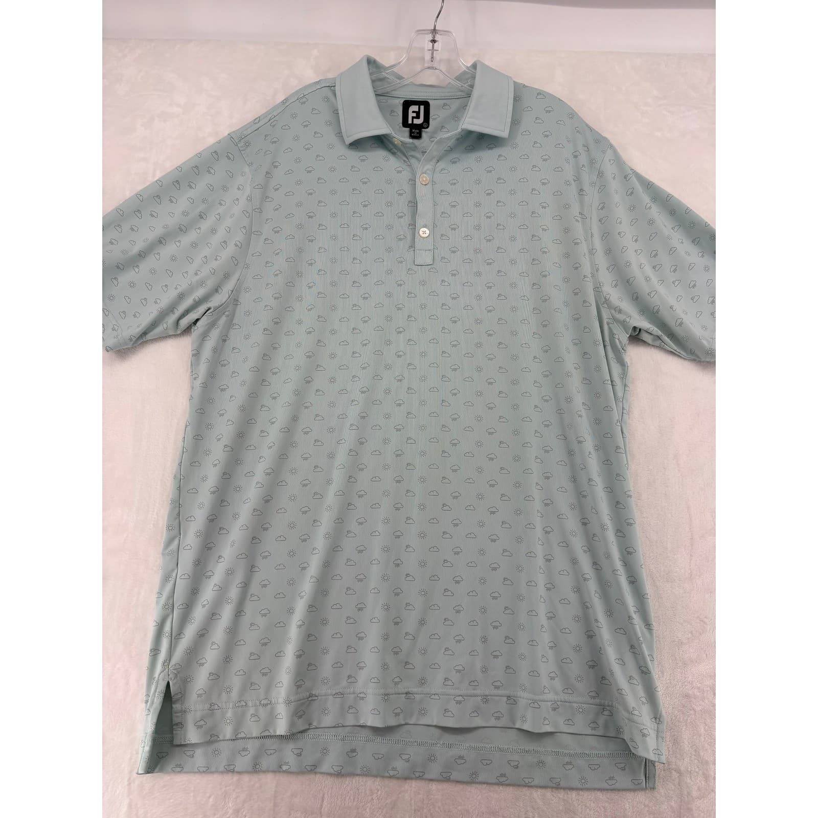 FootJoy Polo Mens Large Polo Light Blue Weather Print Rumbling Bald Lake Lure