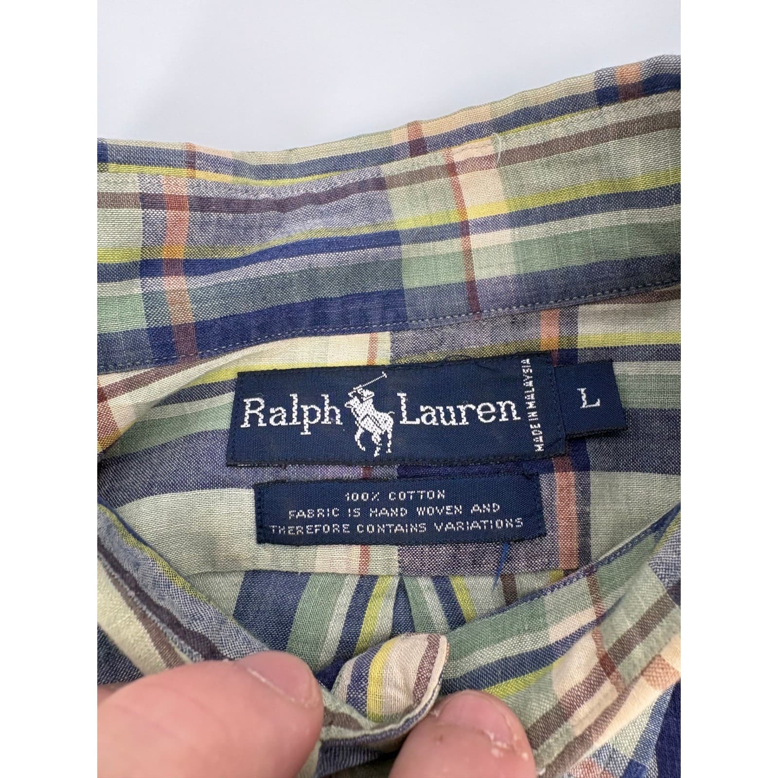 Ralph Lauren Shirt Mens L Short Sleeve Green Blue Plaid Cotton Button Down - Thumbnail 2