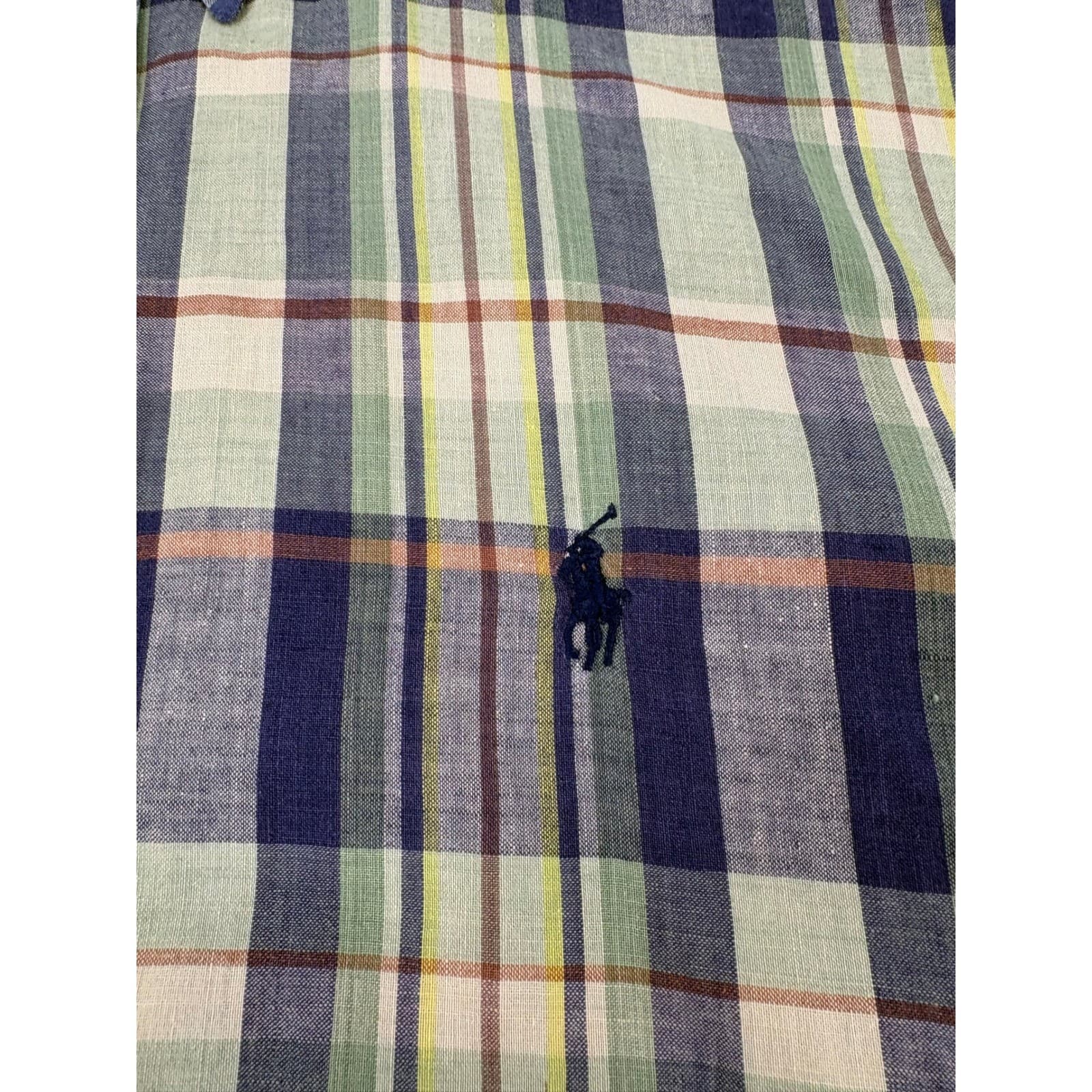 Ralph Lauren Shirt Mens L Short Sleeve Green Blue Plaid Cotton Button Down - Thumbnail 3