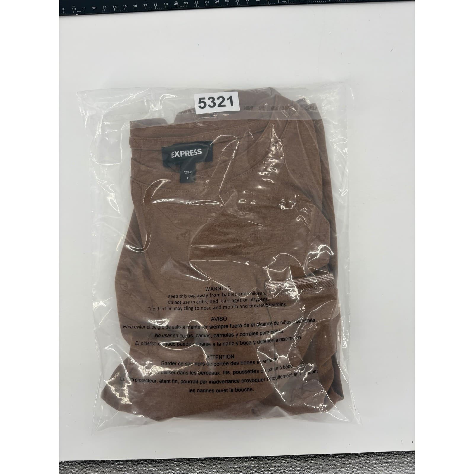 Express Long Sleeve Crew Neck Pocket T Shirt Brown Size S - Thumbnail 7