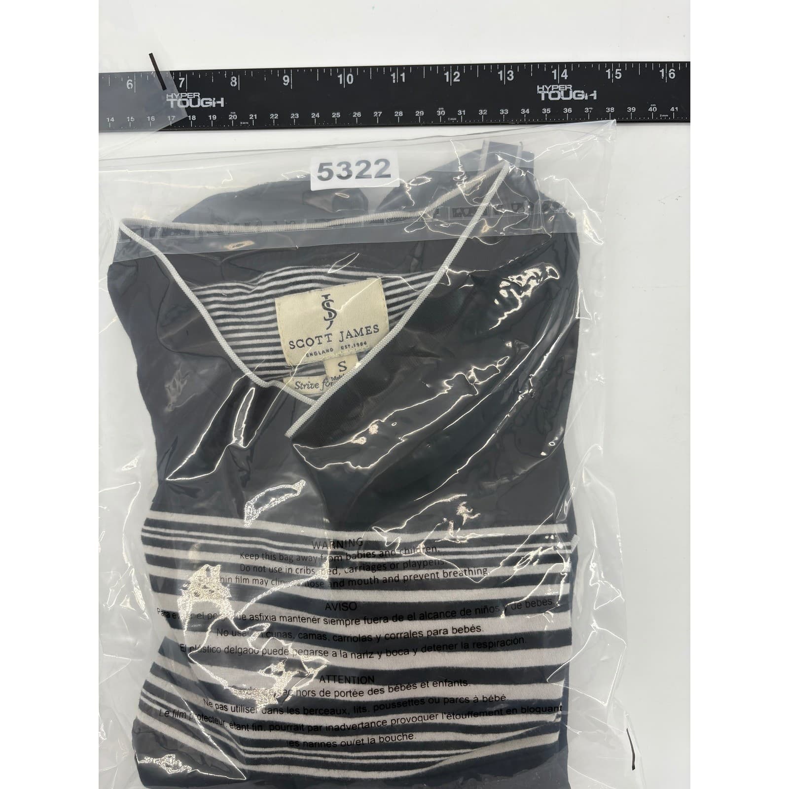 Scott James England Black White Striped V Neck T Shirt Size Small - Thumbnail 6
