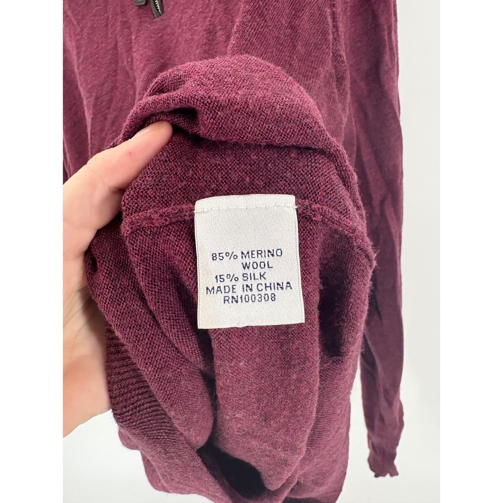 Peter Millar Mens XXL Burgundy Merino Wool Silk 1/4 Zip Sweater Pullover - Thumbnail 3