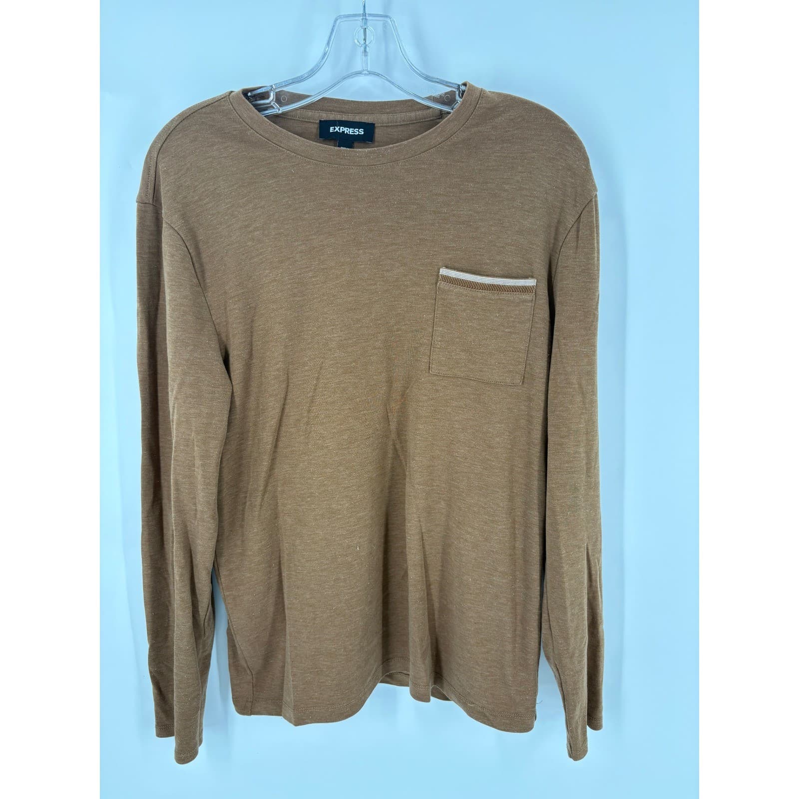 Express Long Sleeve Crew Neck Pocket T Shirt Brown Size S