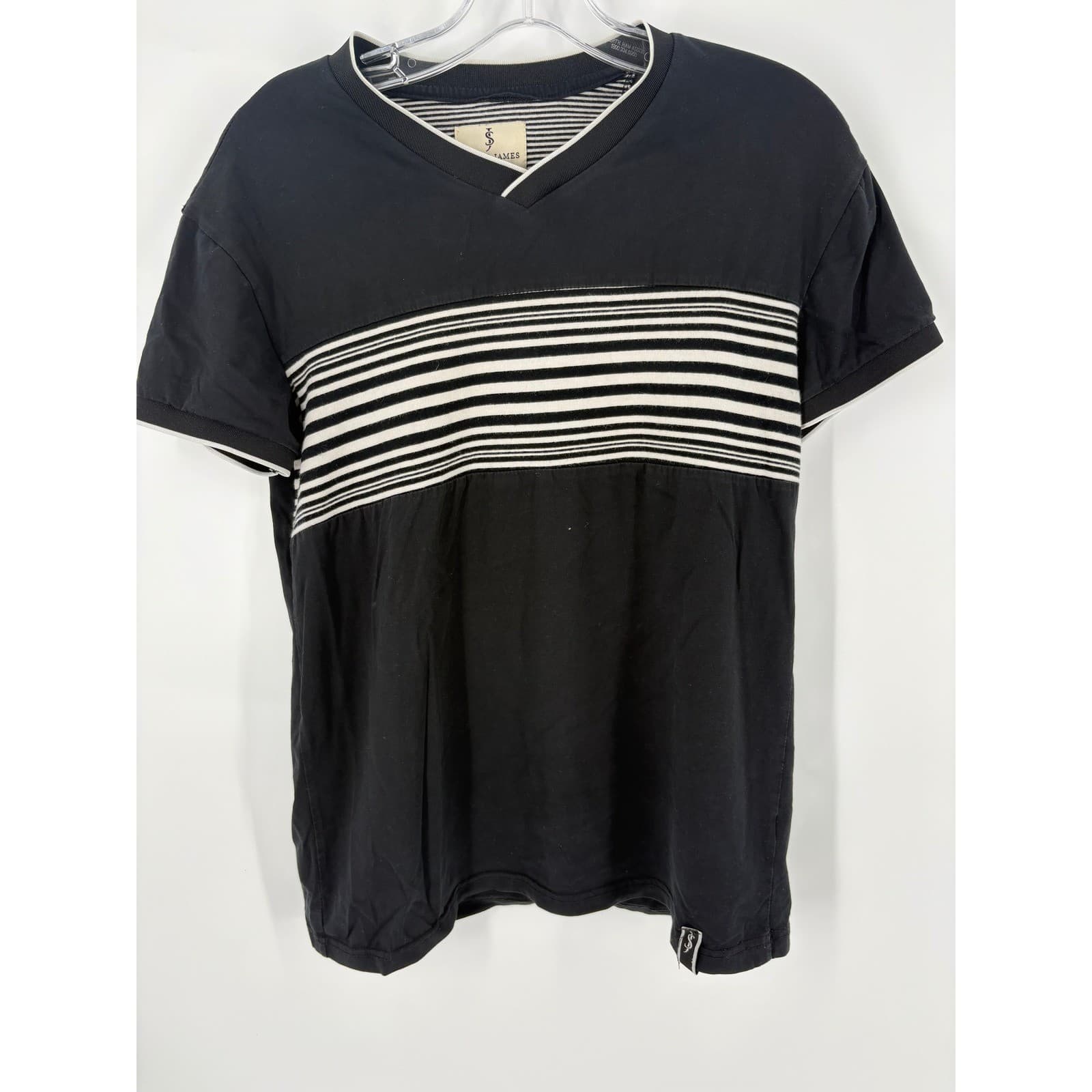 Scott James England Black White Striped V Neck T Shirt Size Small