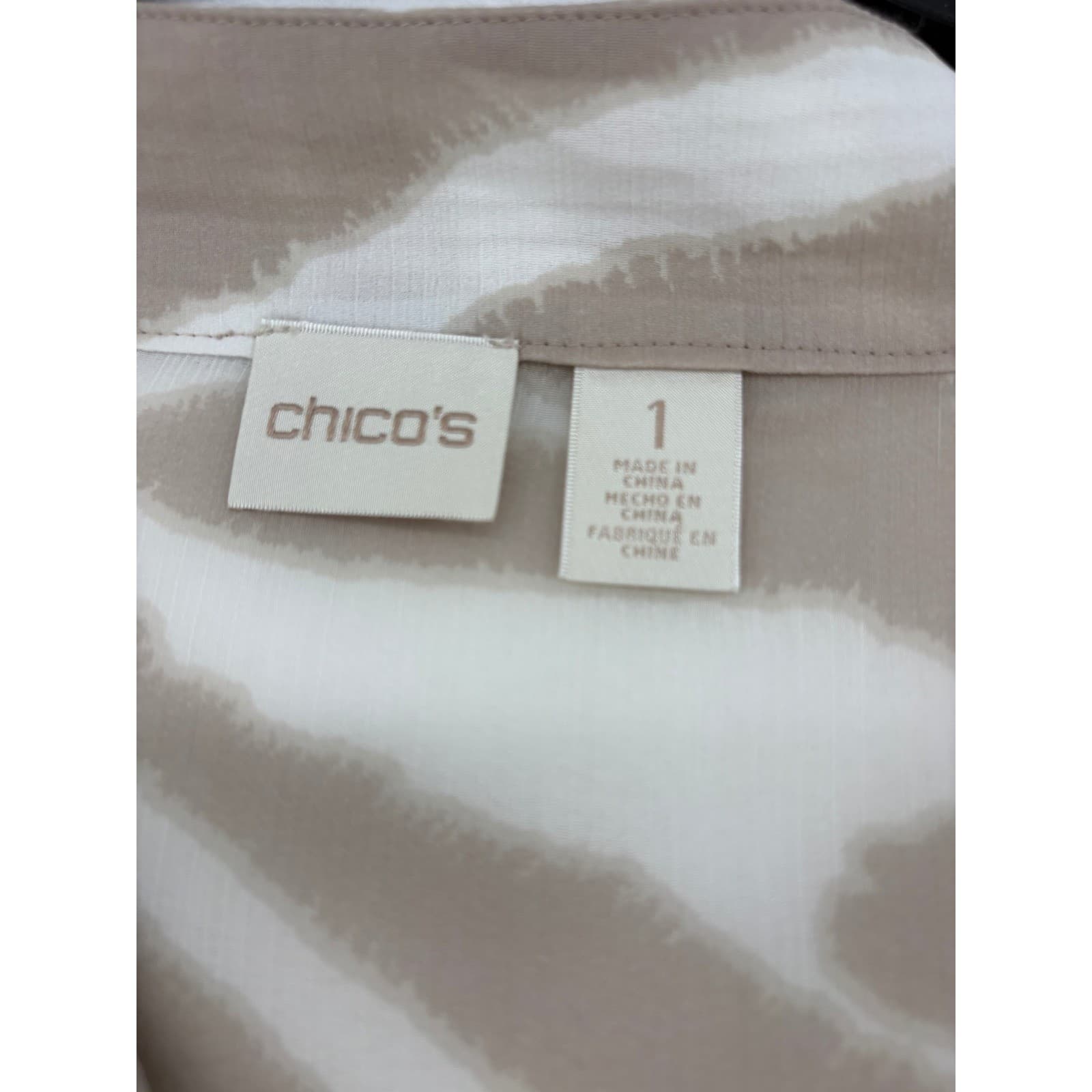 Chicos Poncho Blouse Womens 1 Top Tan White Zebra Print Sheer V-Neck Dolman 6261 - Thumbnail 3
