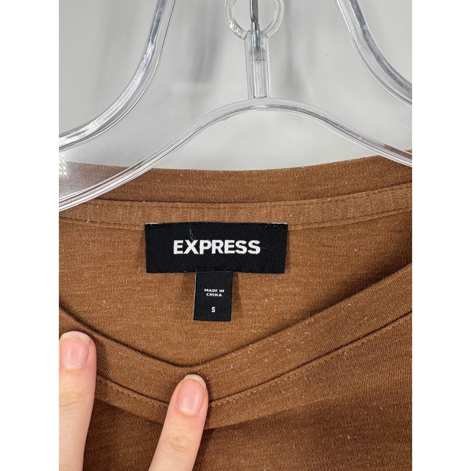 Express Long Sleeve Crew Neck Pocket T Shirt Brown Size S - Thumbnail 2