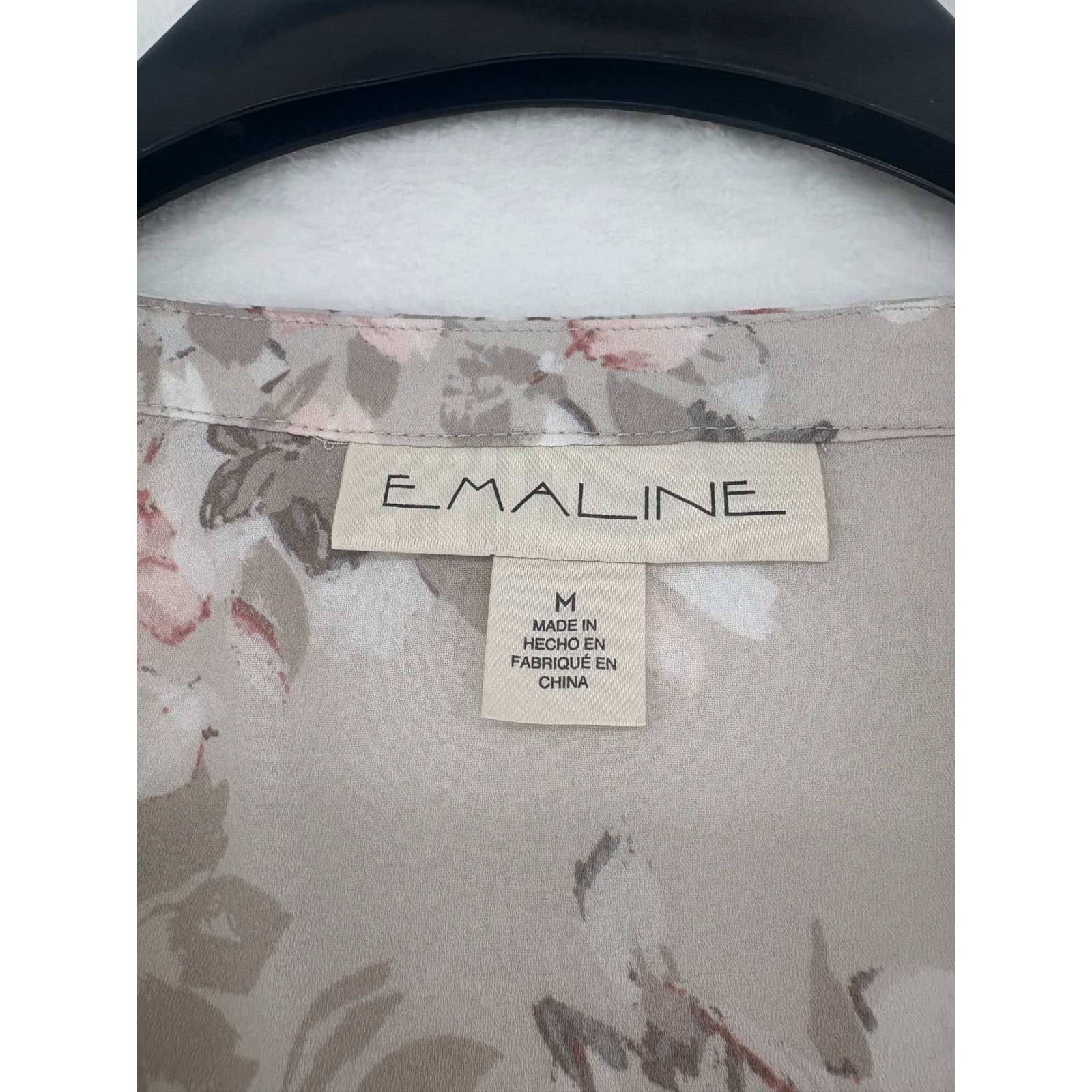 Emaline Blouse Women M Button Front Beige Floral Lace Shoulder Tie Hem Georgette - Thumbnail 2