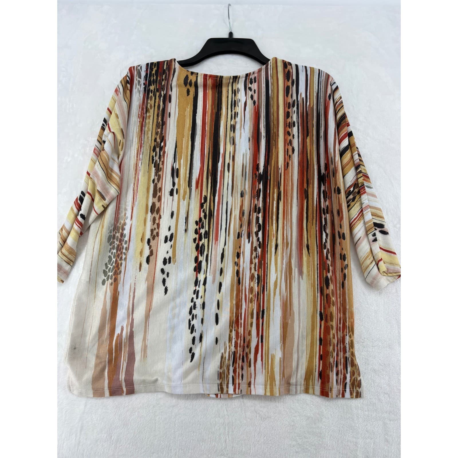 Chico's Blouse Womens 1 Top Multicolor Abstract Stripe Studded V-Neck 3/4 Sleeve - Thumbnail 6