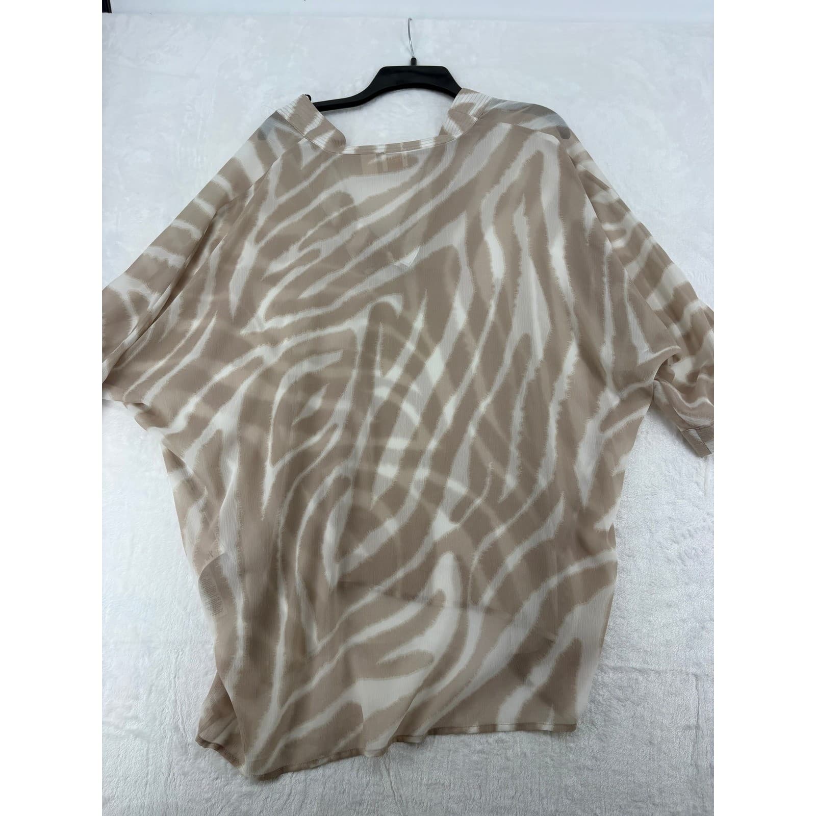 Chicos Poncho Blouse Womens 1 Top Tan White Zebra Print Sheer V-Neck Dolman 6261 - Thumbnail 6