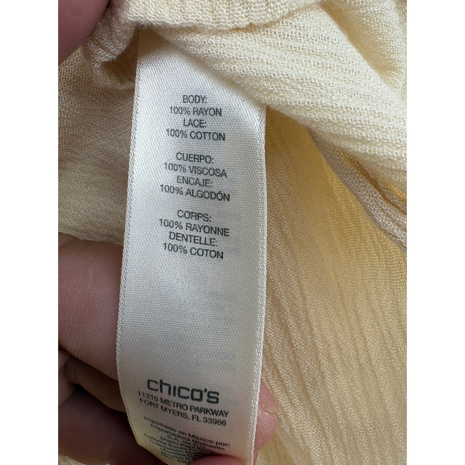 Chico's Blouse Womens 1 Medium Top Cream Lace Yoke 3/4 Sleeve Rayon Gauze - Thumbnail 3
