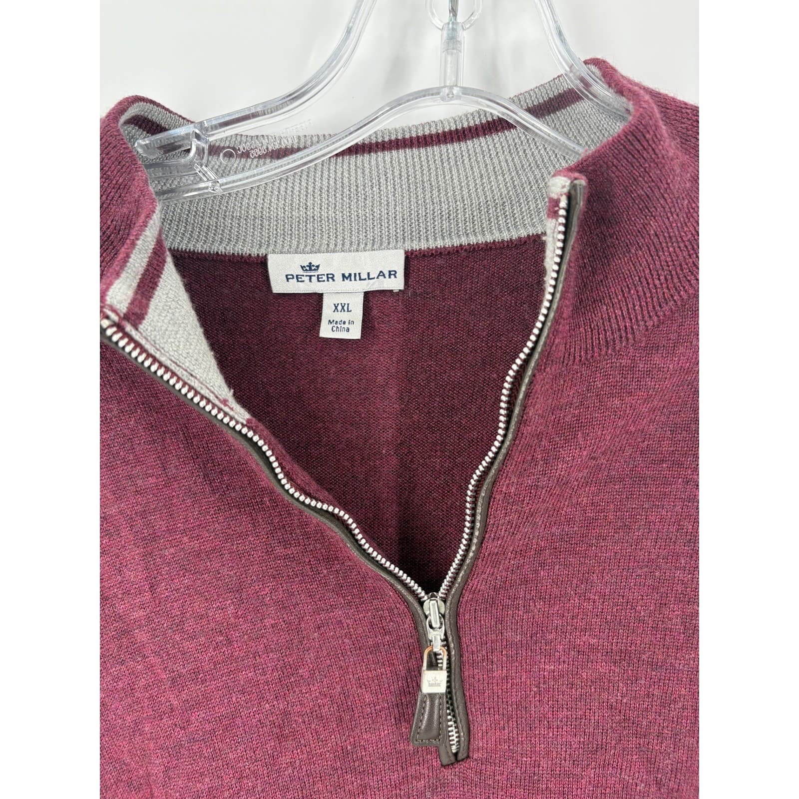 Peter Millar Mens XXL Burgundy Merino Wool Silk 1/4 Zip Sweater Pullover - Thumbnail 2