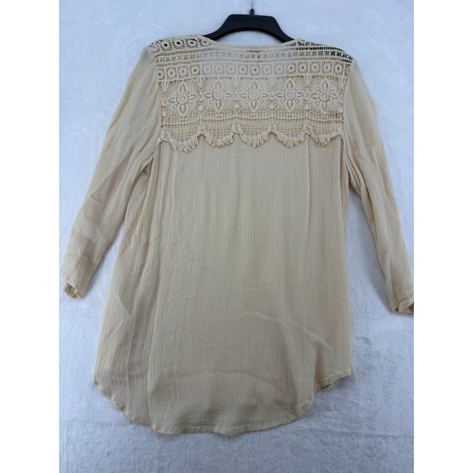 Chico's Blouse Womens 1 Medium Top Cream Lace Yoke 3/4 Sleeve Rayon Gauze - Thumbnail 6