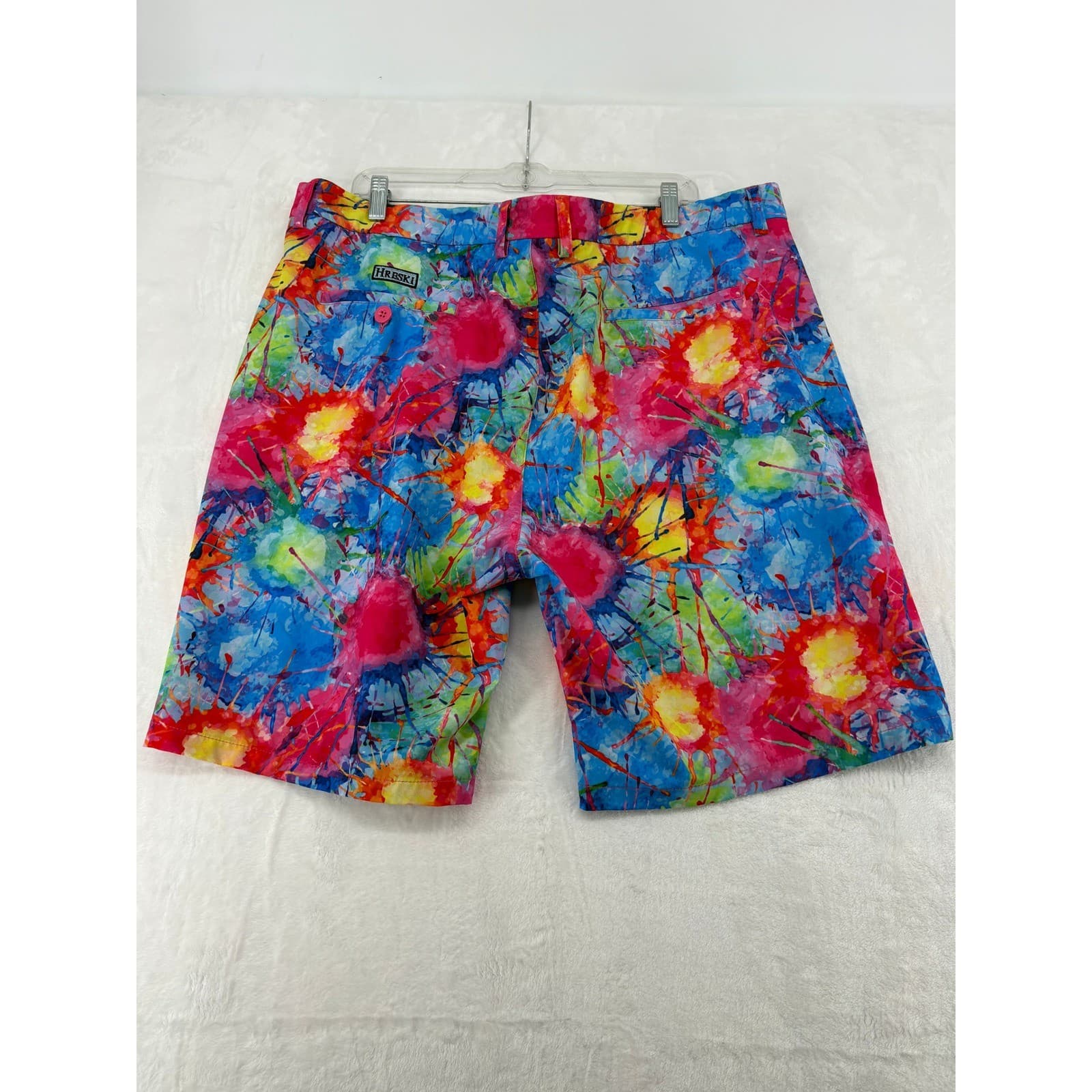 Hreski Golf Shorts Mens 40 Shorts Multi Color Paint Splatter Abstract Stretch - Thumbnail 4
