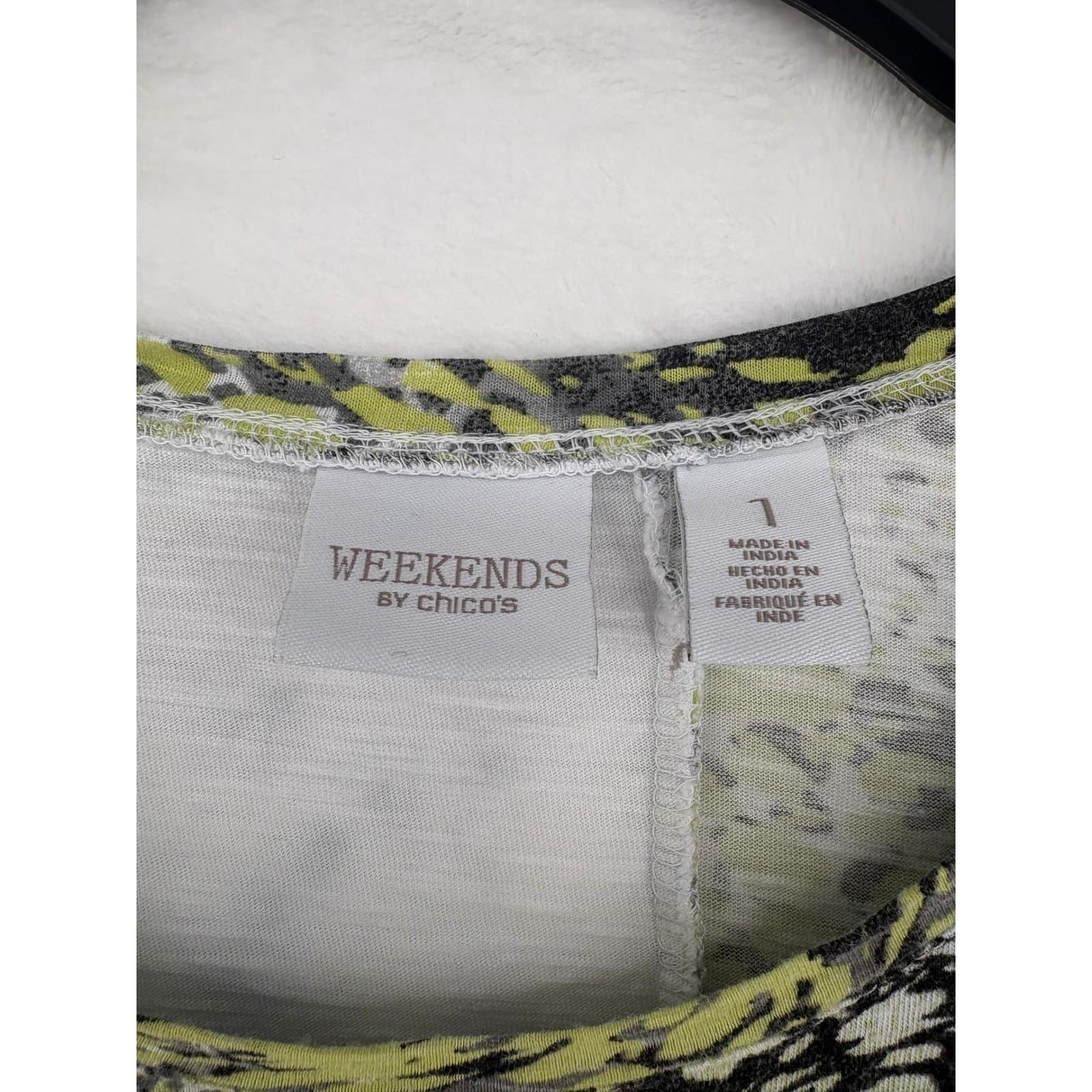 Weekends by Chico's Tee Womens 1 Shirt White Lime Animal Print Asymmetrical Hem - Thumbnail 2