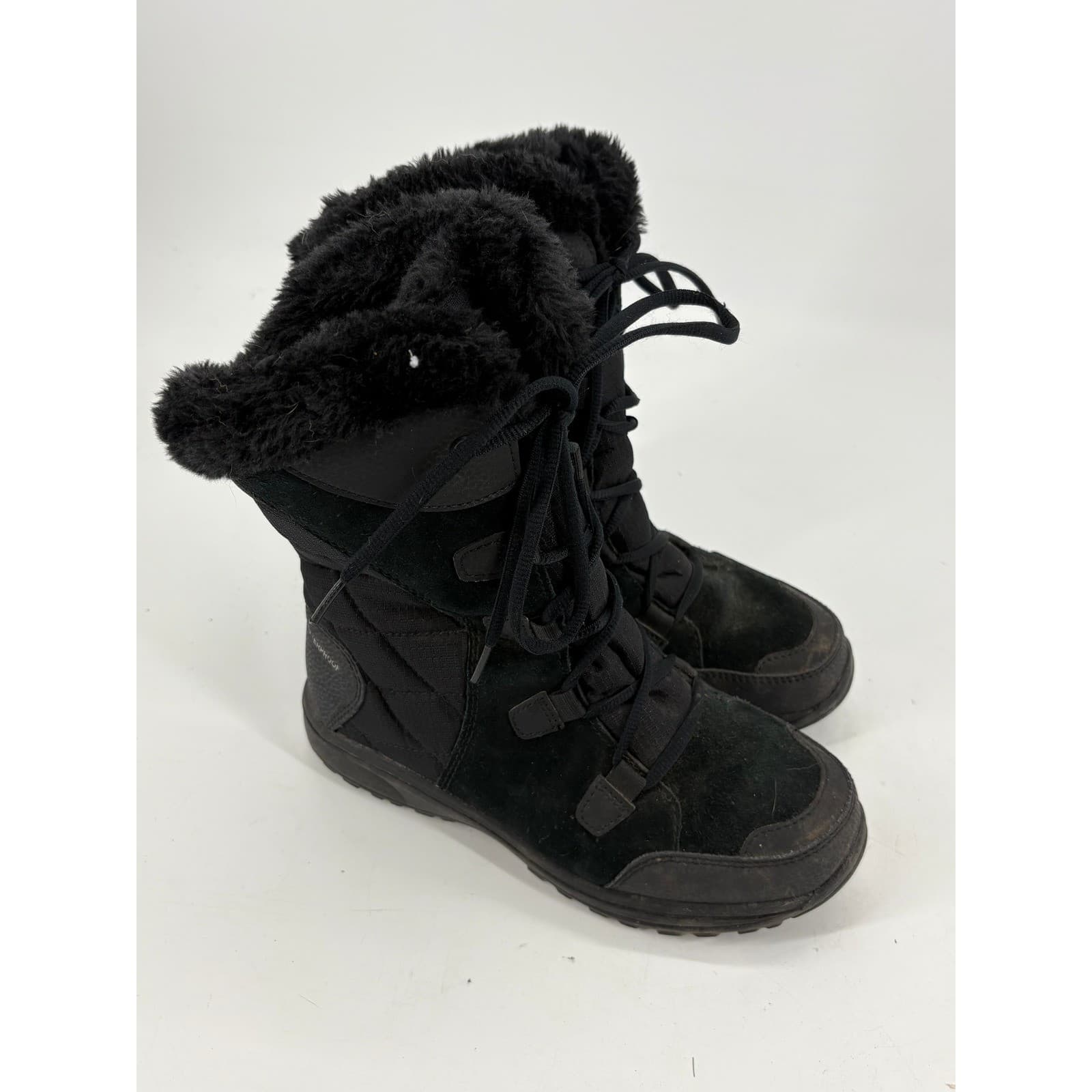 Columbia Minx Mid II Womens Size 7 Wide Winter Boots Black Waterproof Faux Fur