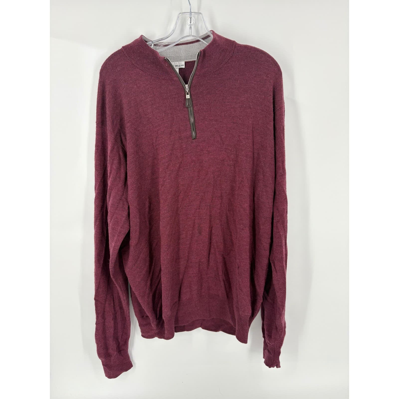 Peter Millar Mens XXL Burgundy Merino Wool Silk 1/4 Zip Sweater Pullover