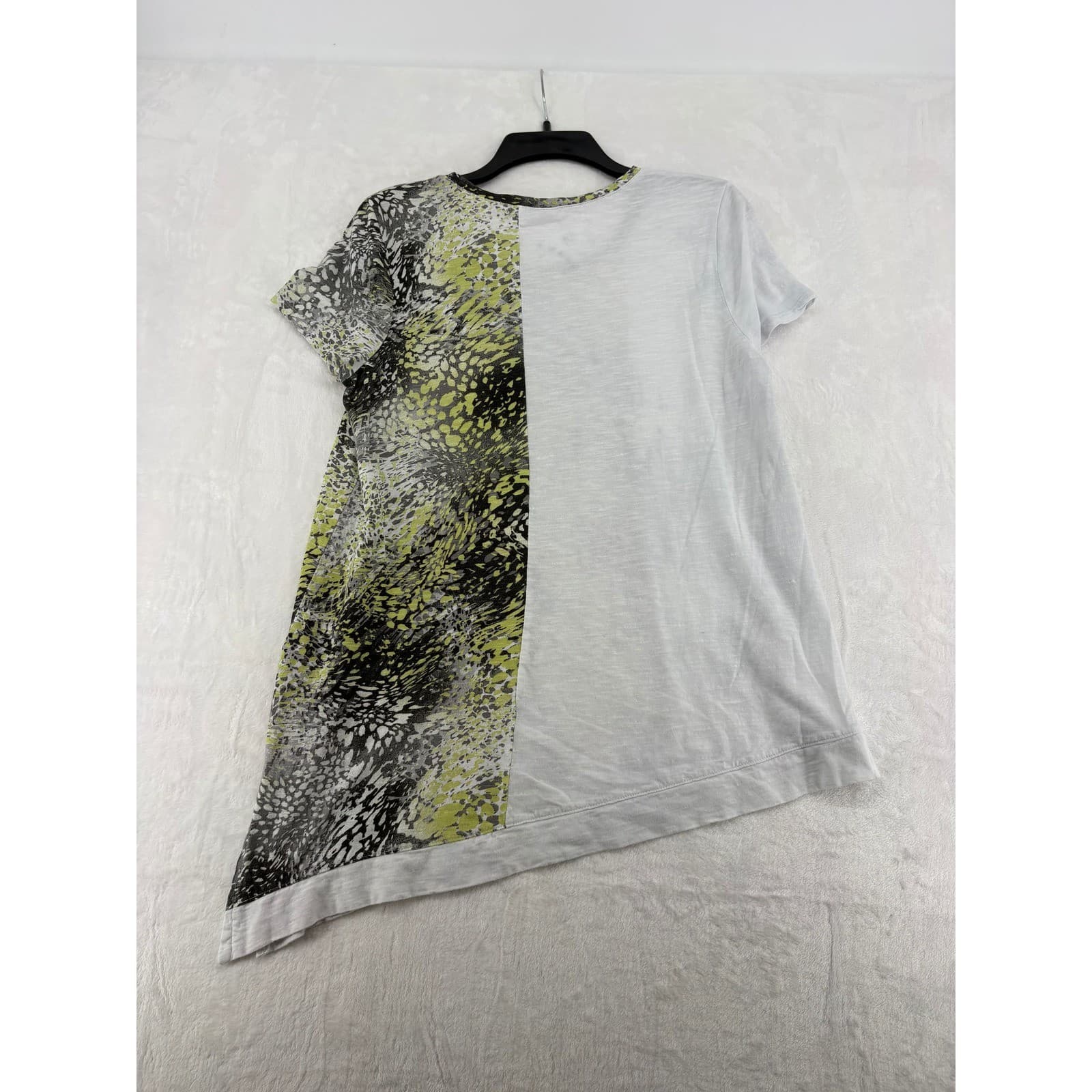 Weekends by Chico's Tee Womens 1 Shirt White Lime Animal Print Asymmetrical Hem - Thumbnail 6