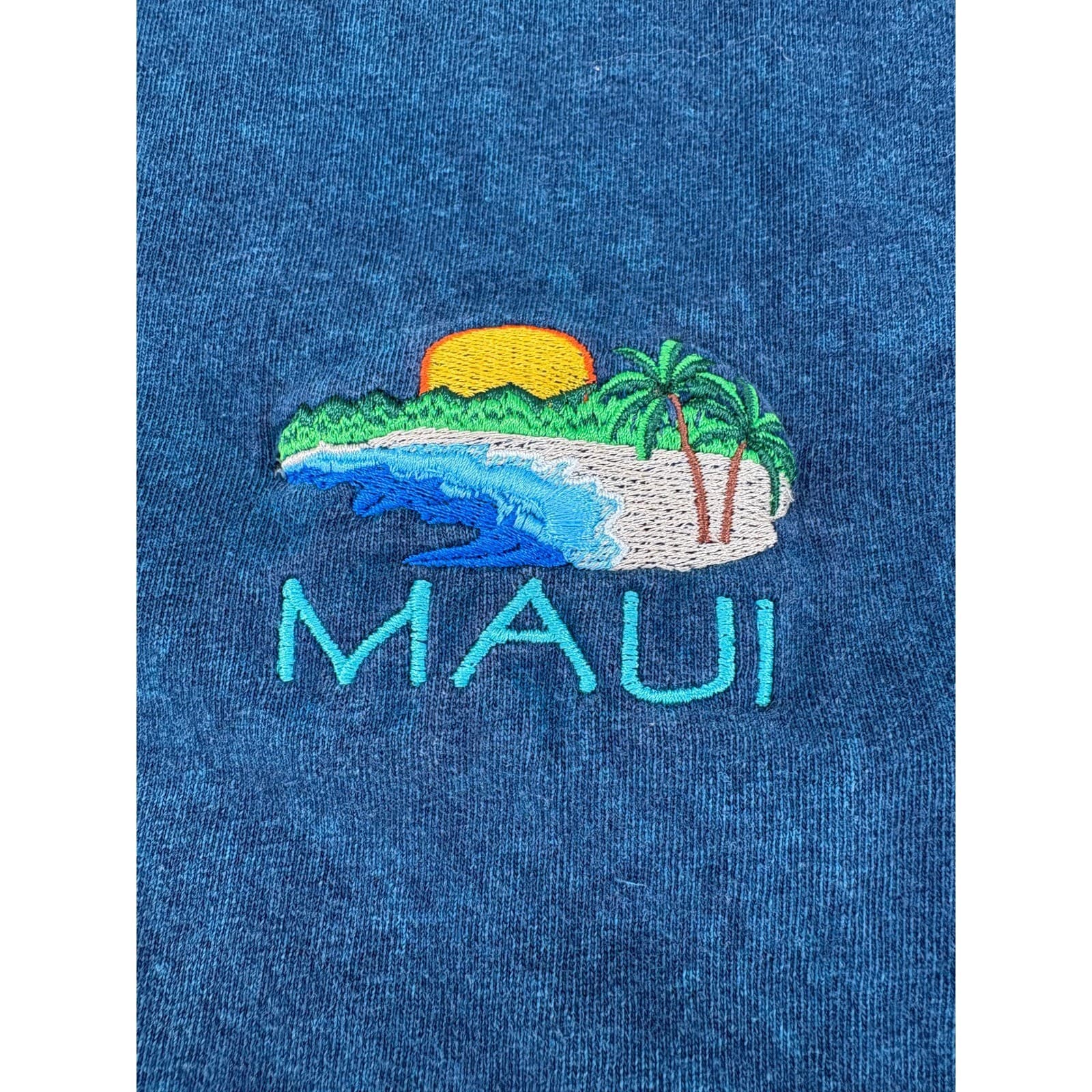 Gildan Maui T Shirt Womens XL Tee Teal Blue Acid Wash Embroidered Tropical Beach - Thumbnail 2