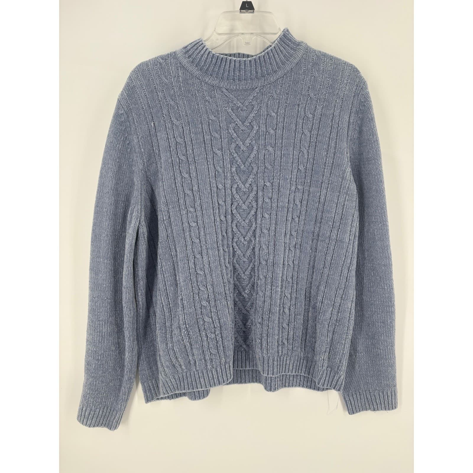 Alfred Dunner Women's Cable Knit Mock Neck Sweater Blue Large Warm