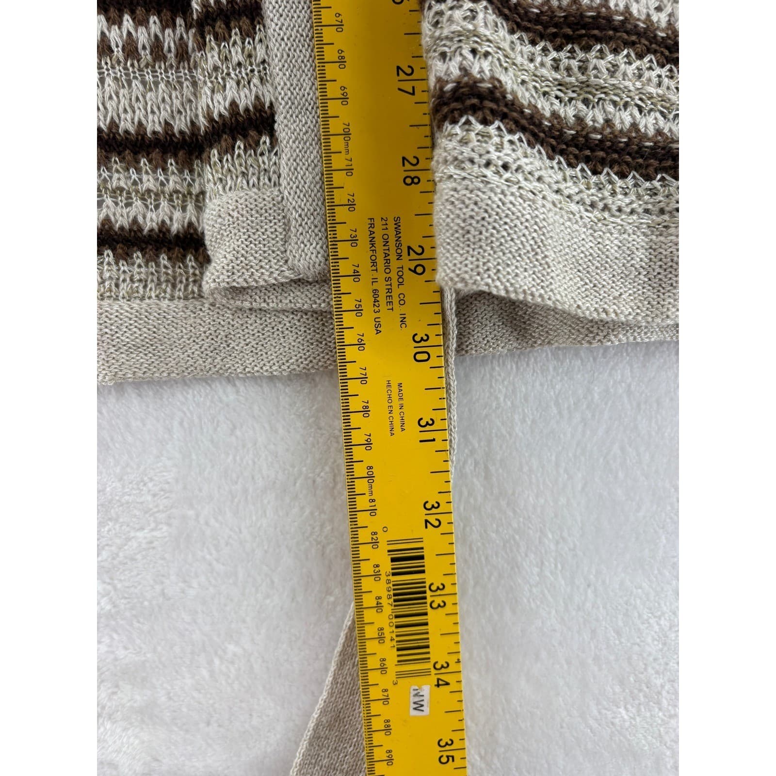 Jones New York Cardigan Womens M Sweater Beige Brown Striped Open Front Belted - Thumbnail 4
